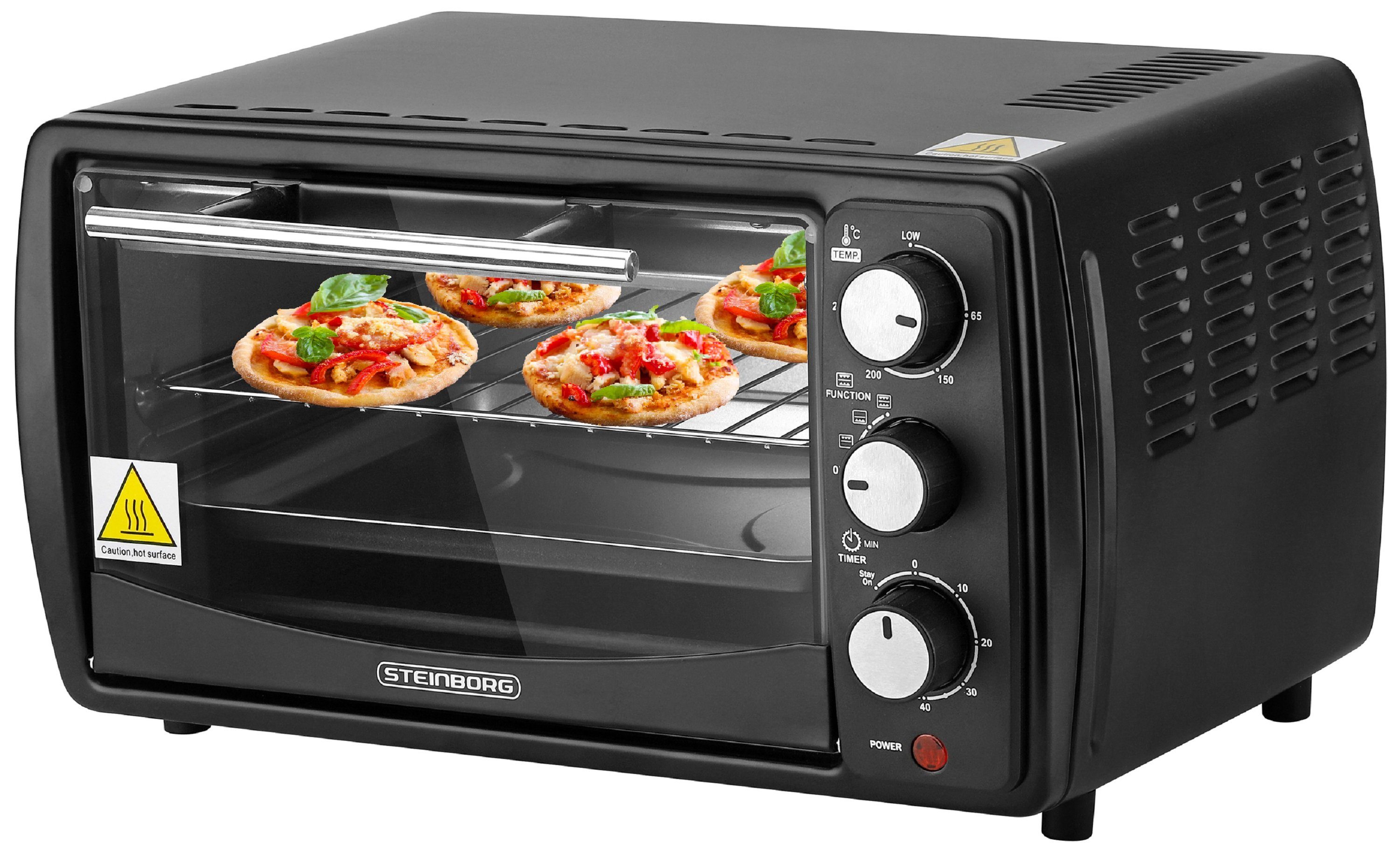 STEINBORG Minibackofen SB-3005s, 13 Liter, Sichtfenster, Gehäuse, Hitzebeständiges 1200 Watt Großes