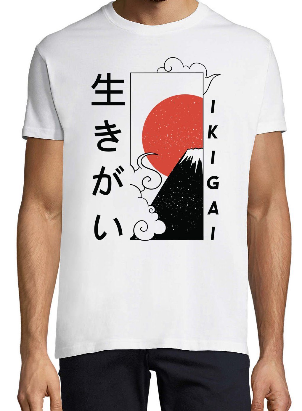 Herren Ikigai Weiß Youth mit Japan trendigem Designz T-Shirt Frontprint Shirt