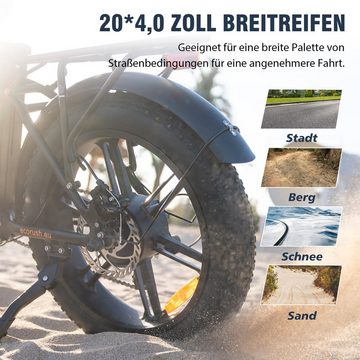 ECORUSH E-Bike 20*4,0" Elektrofahrrad Snowbike für Erwachsene mit 48V15AH Akku, 7 Gang shimano, 250W Motor