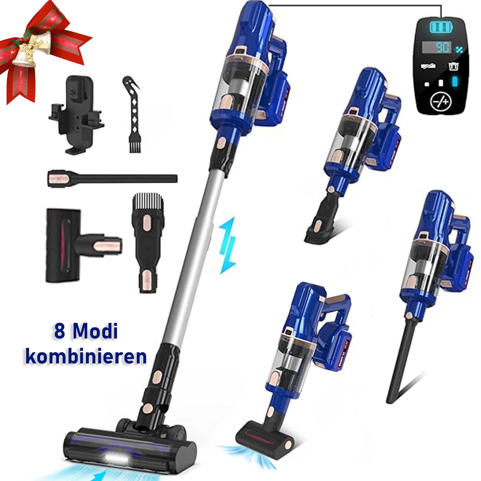 Grenintol Akku-Hand-und Stielstaubsauger Akku Staubsauger,Akku Handstaubsauger,Akkusauger 8 in 1, Akku-Stielstaubsauger,Staubsauger Kabellos 33000Pa,55Min Blau