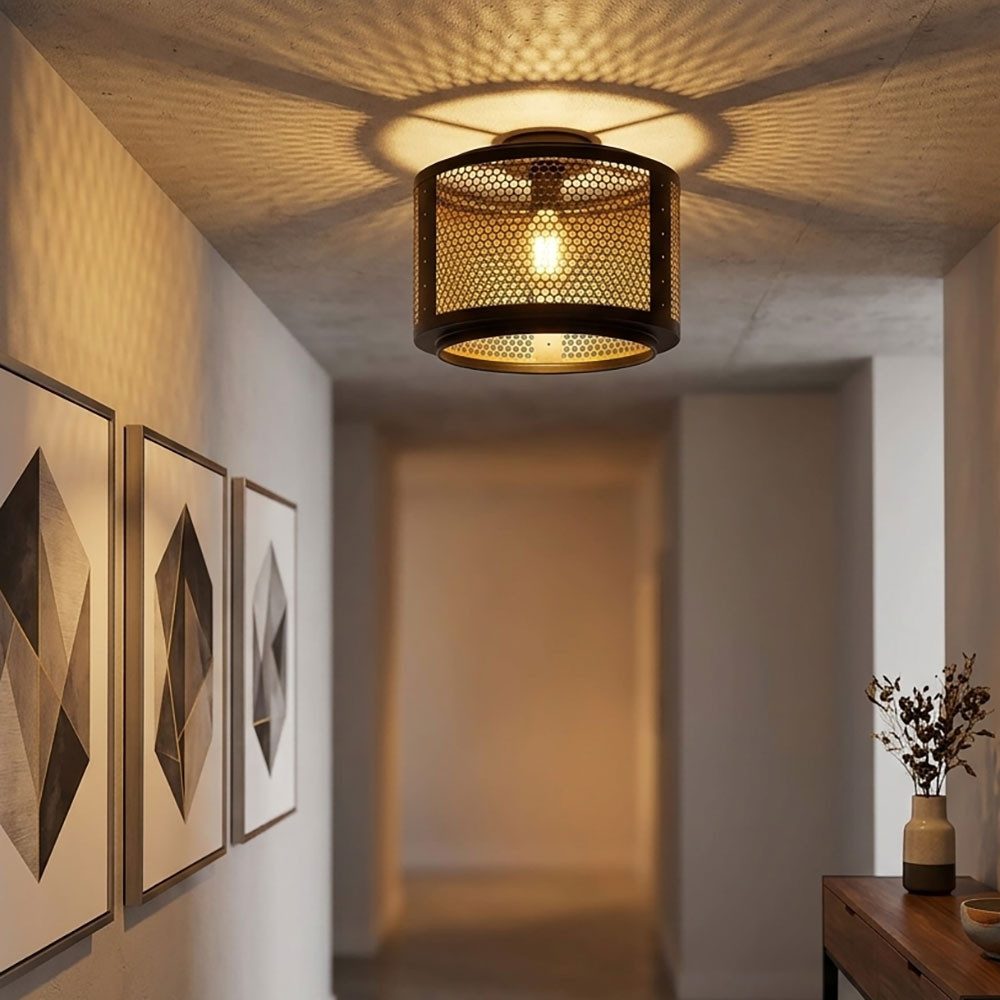 NOWA LED Deckenleuchte, Leuchtmittel inklusive, Warmweiß, LED Retro Deckenleuchte Deckenlampe Wohnzimmerleuchte schwarz gold