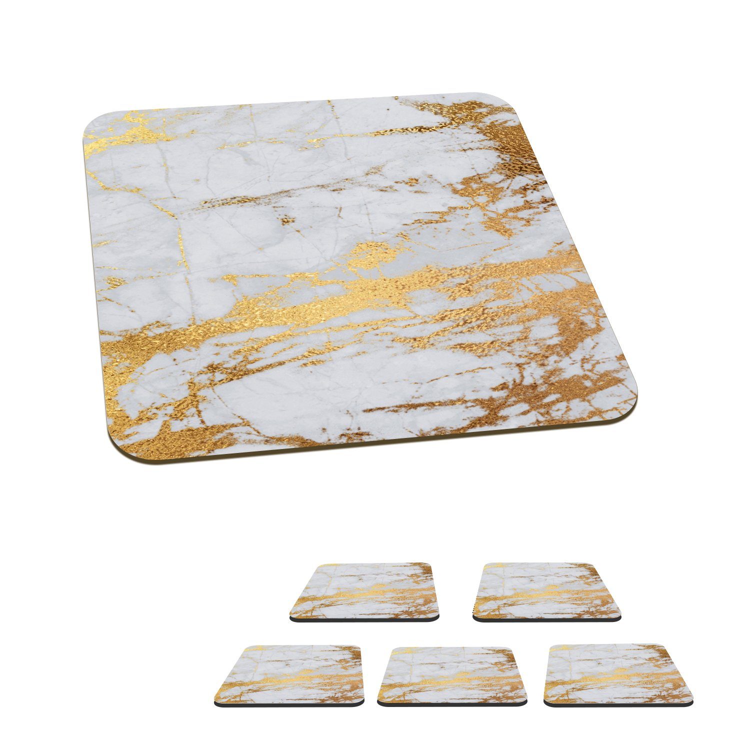 Marmor Stein, - Grau Gold Tischuntersetzer, 6-tlg., MuchoWow Gläser, - für Korkuntersetzer, Untersetzer, Glasuntersetzer Tasse Zubehör Glasuntersetzer, -