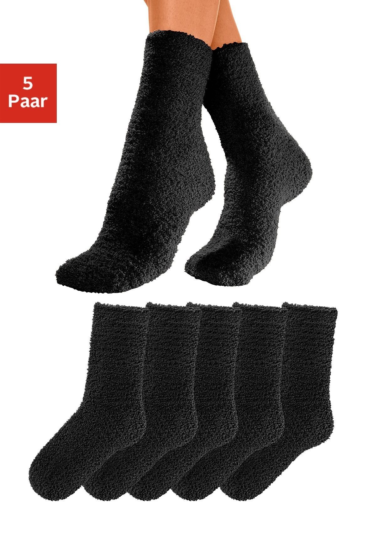 Lavana Kuschelsocken Damensocken Flauschsocken (Packung, 5-Paar, Gr. 35-38 bis 39-42) ideal als Hausschuhersatz