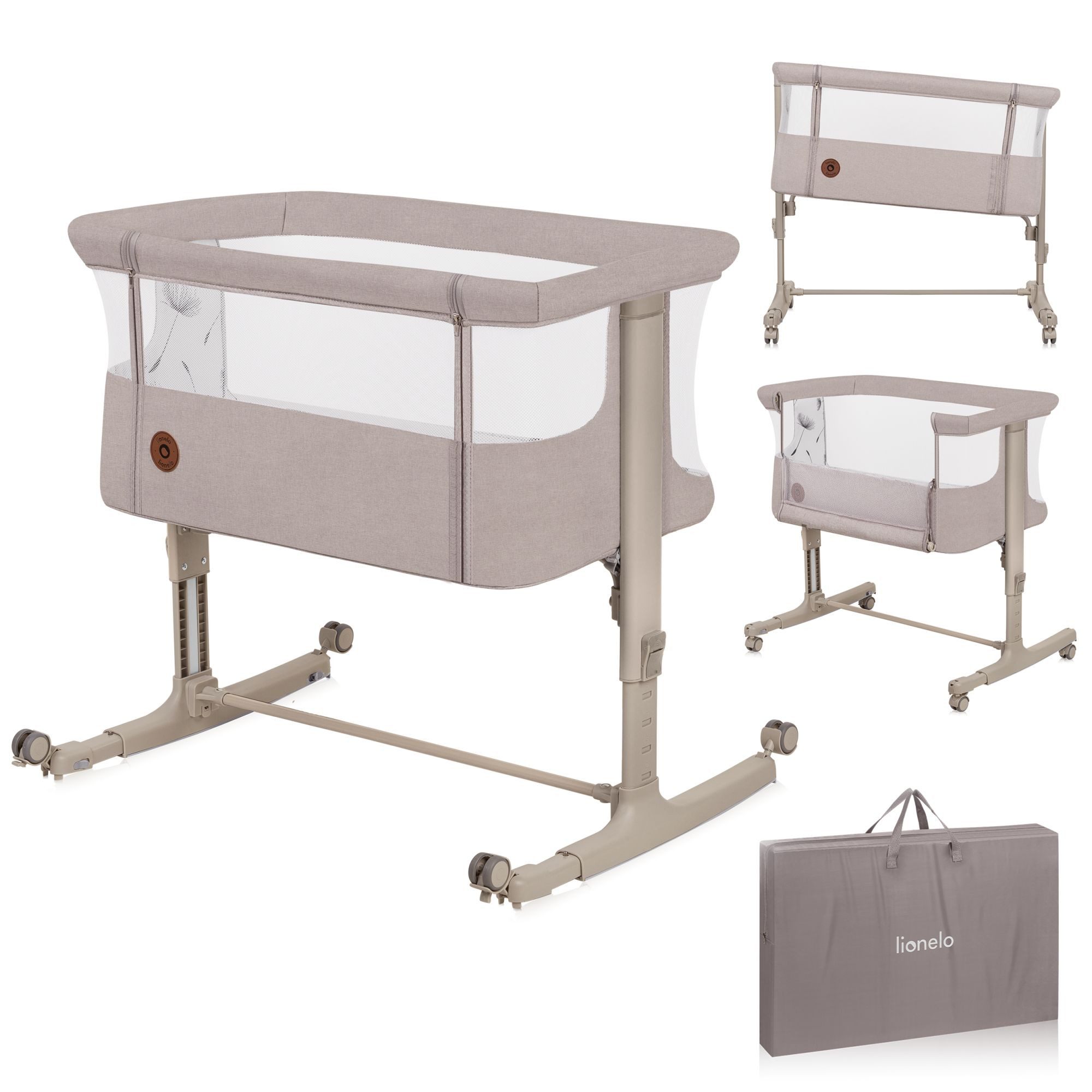 lionelo Baby-Reisebett AURORA, 3-in-1: Beistellbett, Babywiege, freistehendes Babybett