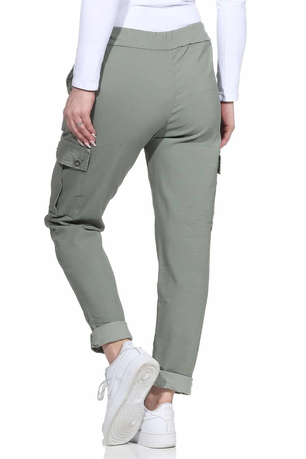 OriginalYou Cargohose Damen Freizeithose Schlupfhose moderne Stoffhose elastischer Bund, Knitterlook
