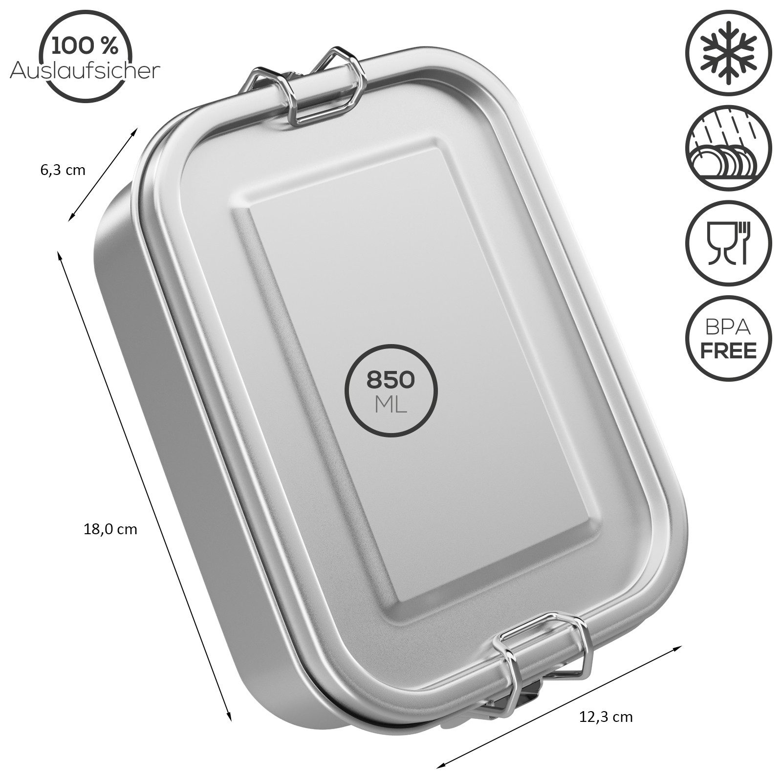 Wellgro Lunchbox Edelstahl Dosen eckig - 550ml 850ml 1400ml 2400ml