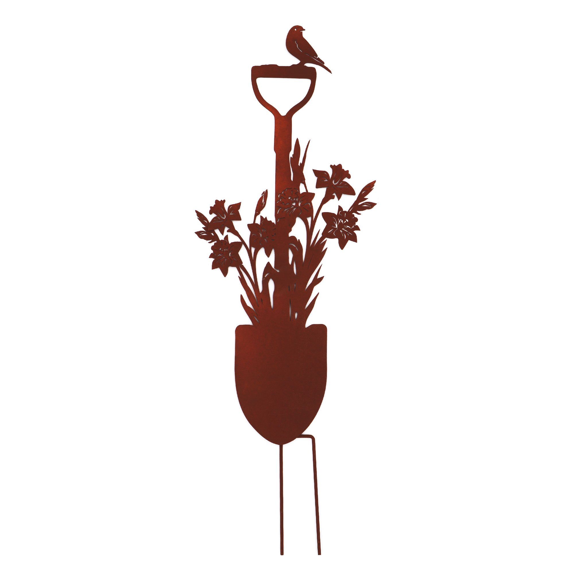 Gartenstecker Gartenstecker Spaten mit Blumen Rostoptik