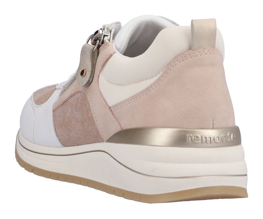 Remonte Sneaker im Soft Foam Materialmix, Fußbett rosé-weiß