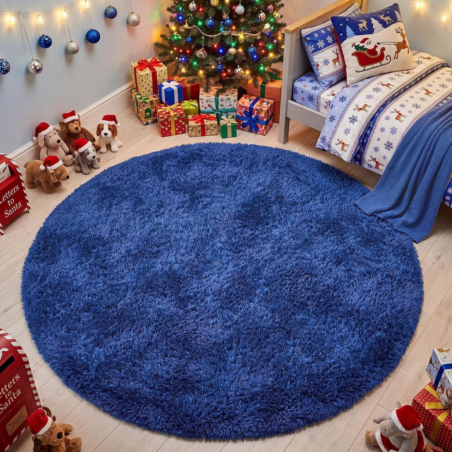 LuxusKollektion Hochflor-Teppich Runder Teppich Flauschig 120cm Navy, rund, Höhe: 35 mm