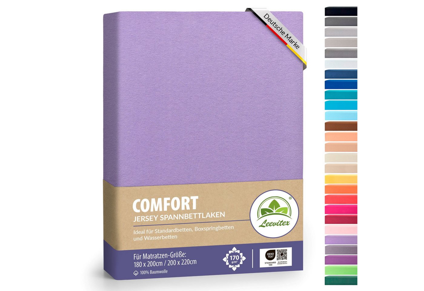 leevitex® Spannbettlaken 180x200 cm - 200x220 cm, Stoffgewicht 170 g/m², 40 cm Steghöhe, Jersey, Gummizug: rundum, (1 Stück), verschiedene Farben, OEKO-TEX® STANDARD 100 zertifiziert