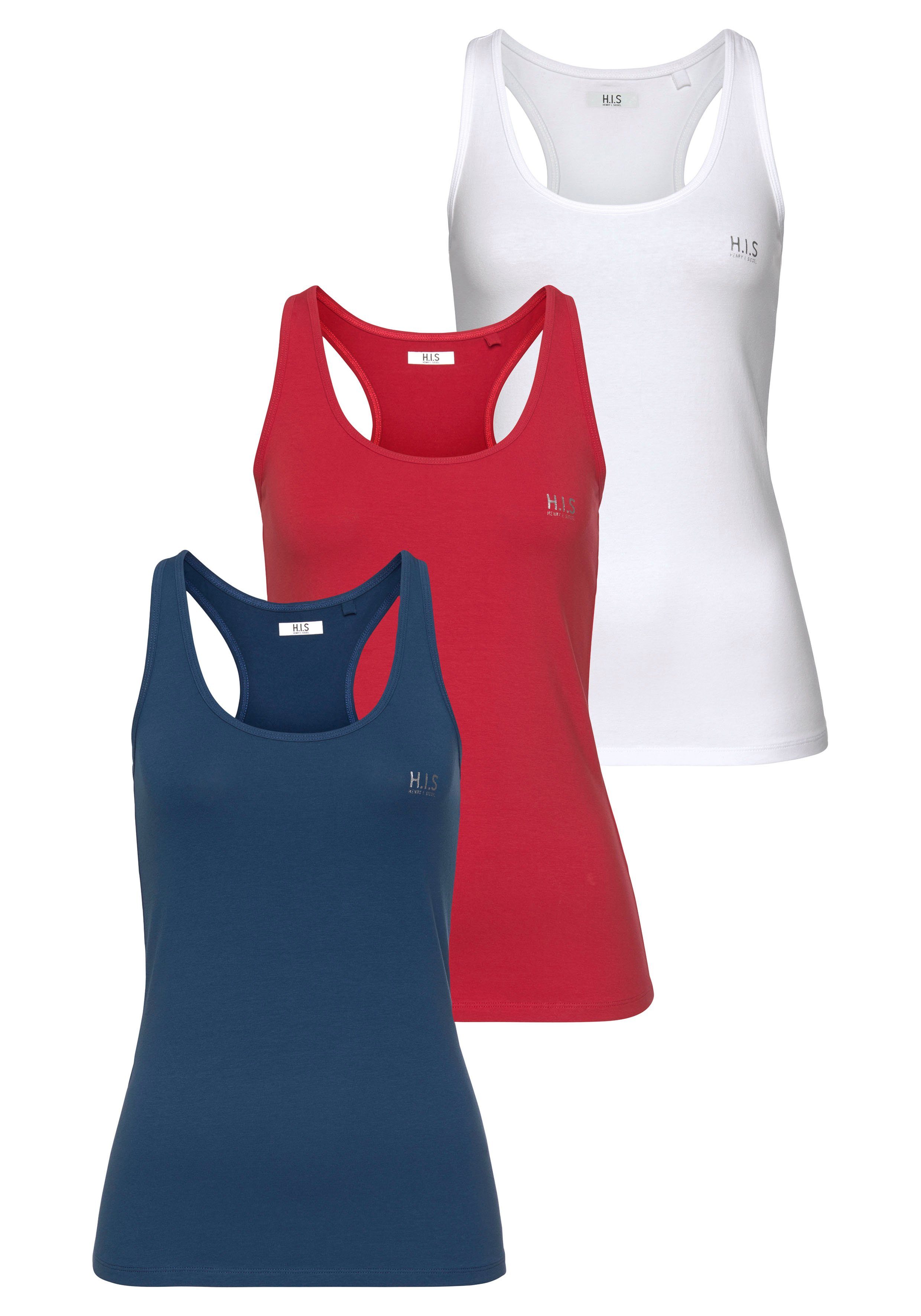 H.I.S Tanktop (Packung, 3er-Pack) marine, weiß, rot