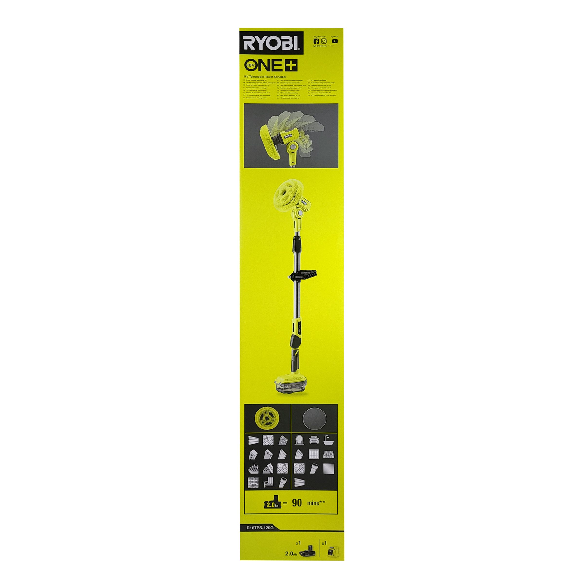 RYOBI Gartenpflege-Set Ryobi R18TPS-0 – teleskopische Rotationsbürste 18 V ONE+ (ohne Akku)