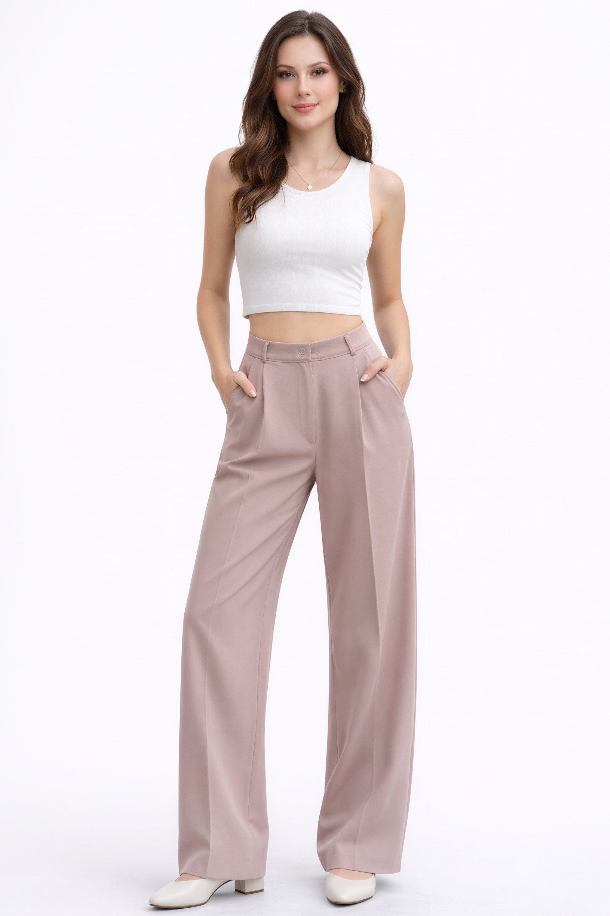 fashionshowcase Palazzohose Damen Stoffhose mit hohem Bund - Elegante Marlene-Hose Extra lange Beine & weites Design