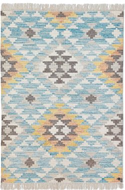 Teppich Check Kelim, TOM TAILOR HOME, rechteckig, Höhe: 5 mm, handgewebt, mit Fransen, Boho-Style
