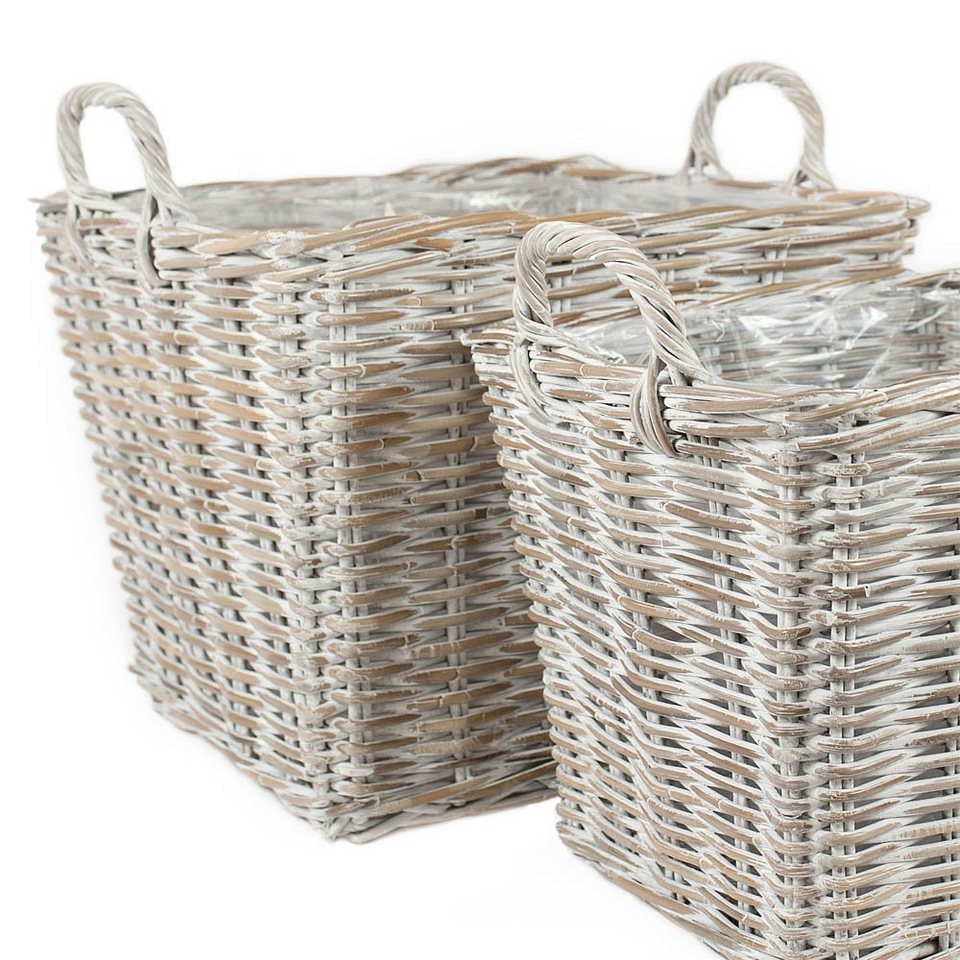 Grafelstein Blumentopf »Pflanzkorb WHITE WASH weiß braun Kooboo Rattan 60x60cm Rattankorb Pflanzkübel«