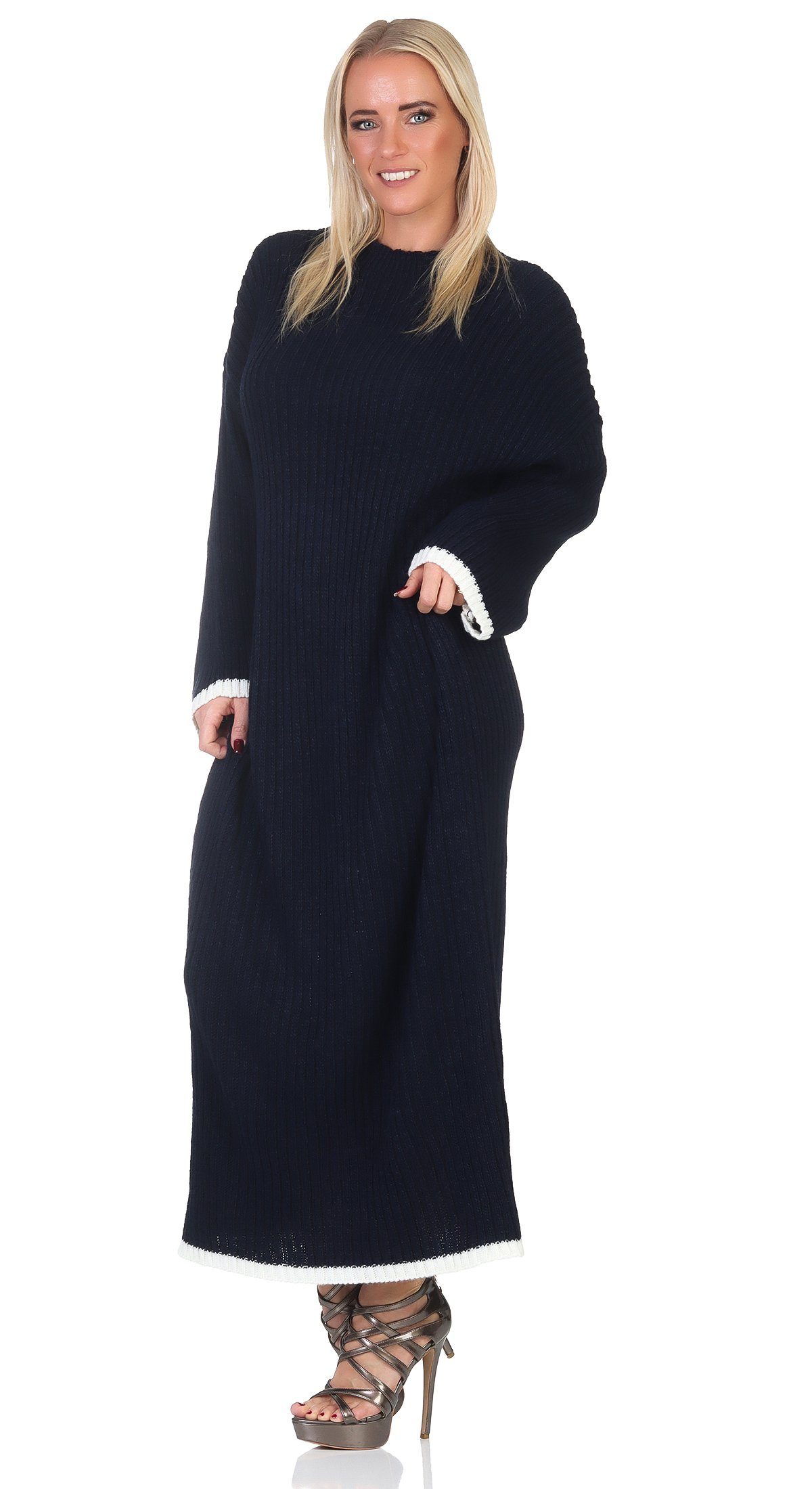 Mississhop Strickkleid Strickkleid M.383 (1-tlg) Kleid gestrickt lang Dunkelblau