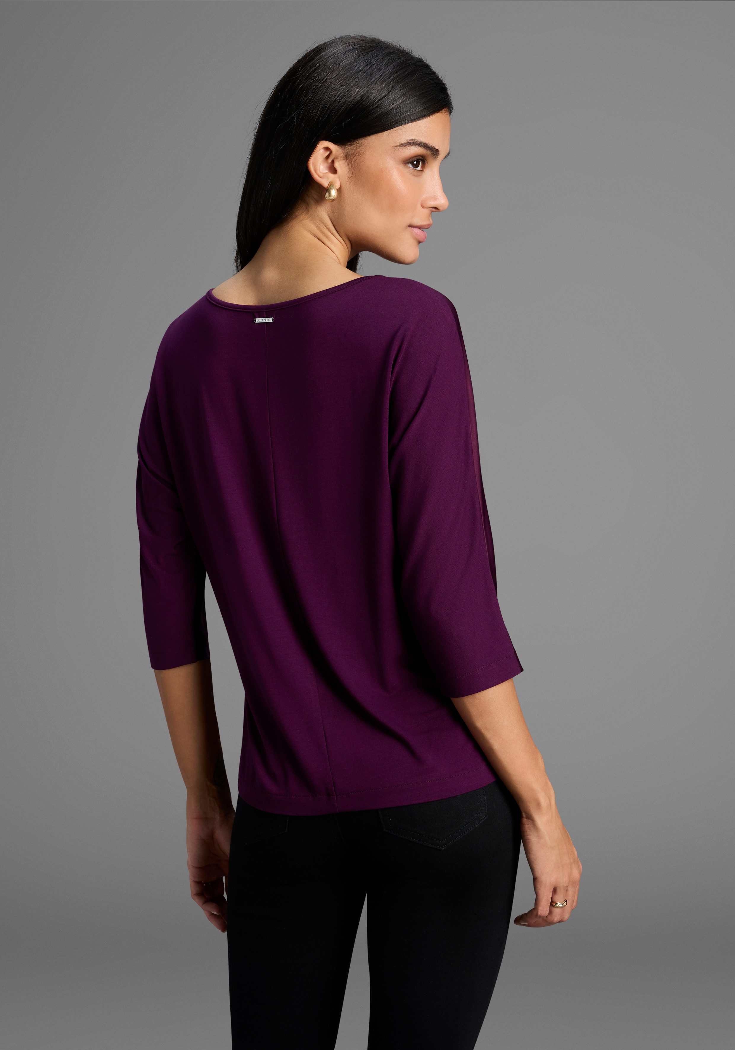 Laura Scott Satinbluse mit 3/4-Ärmeln, hüftlange Schnittform, mit Rundhalsa günstig online kaufen