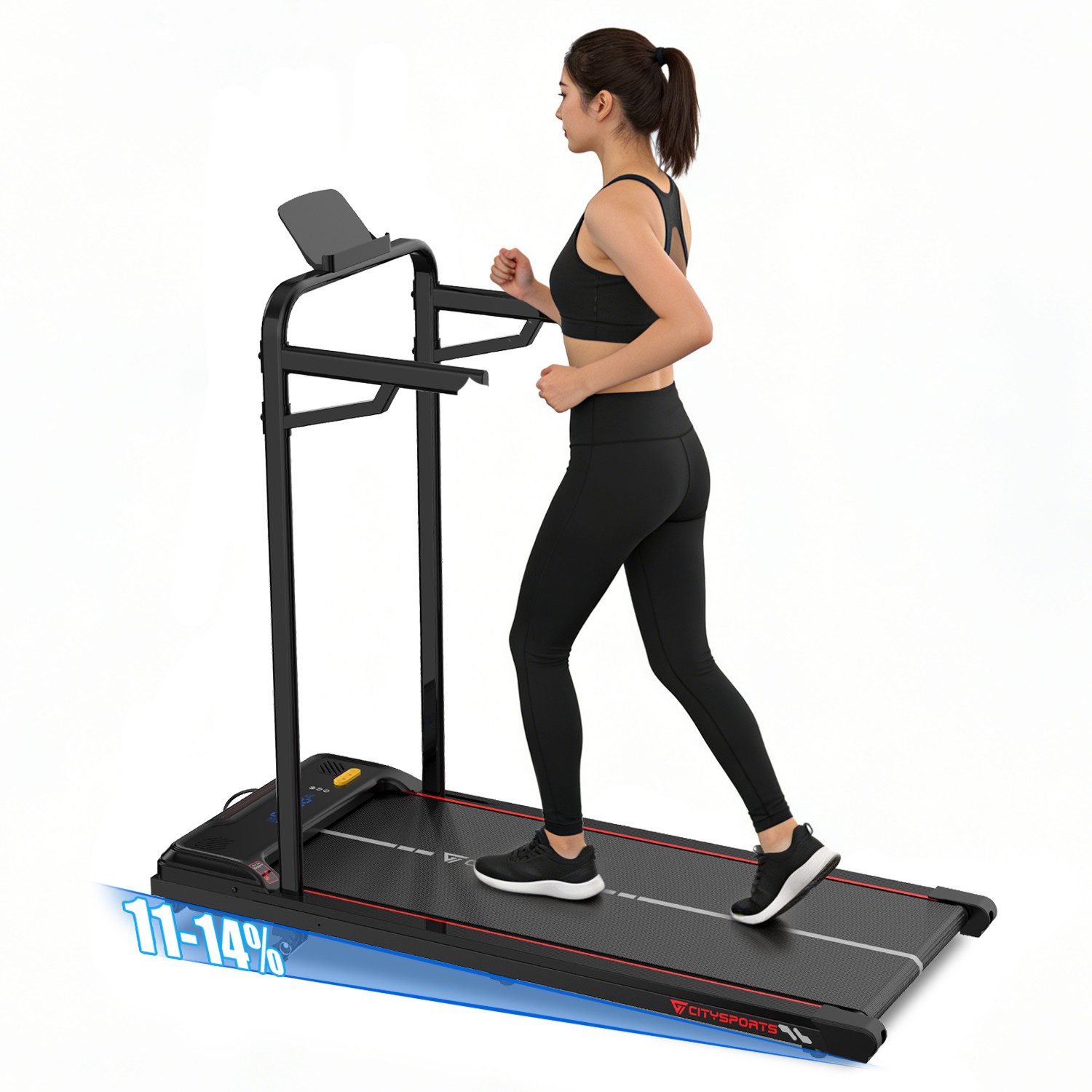 CITYSPORTS Laufband WP6 Walking Pad, 1–6 km/h, 440 W, 3-stufige Steigung bis 14 % (Mit toolkit,mit Schmiermittel), 120 kg, selbstzentrierender Laufgurt, LED-Display, Bluetooth