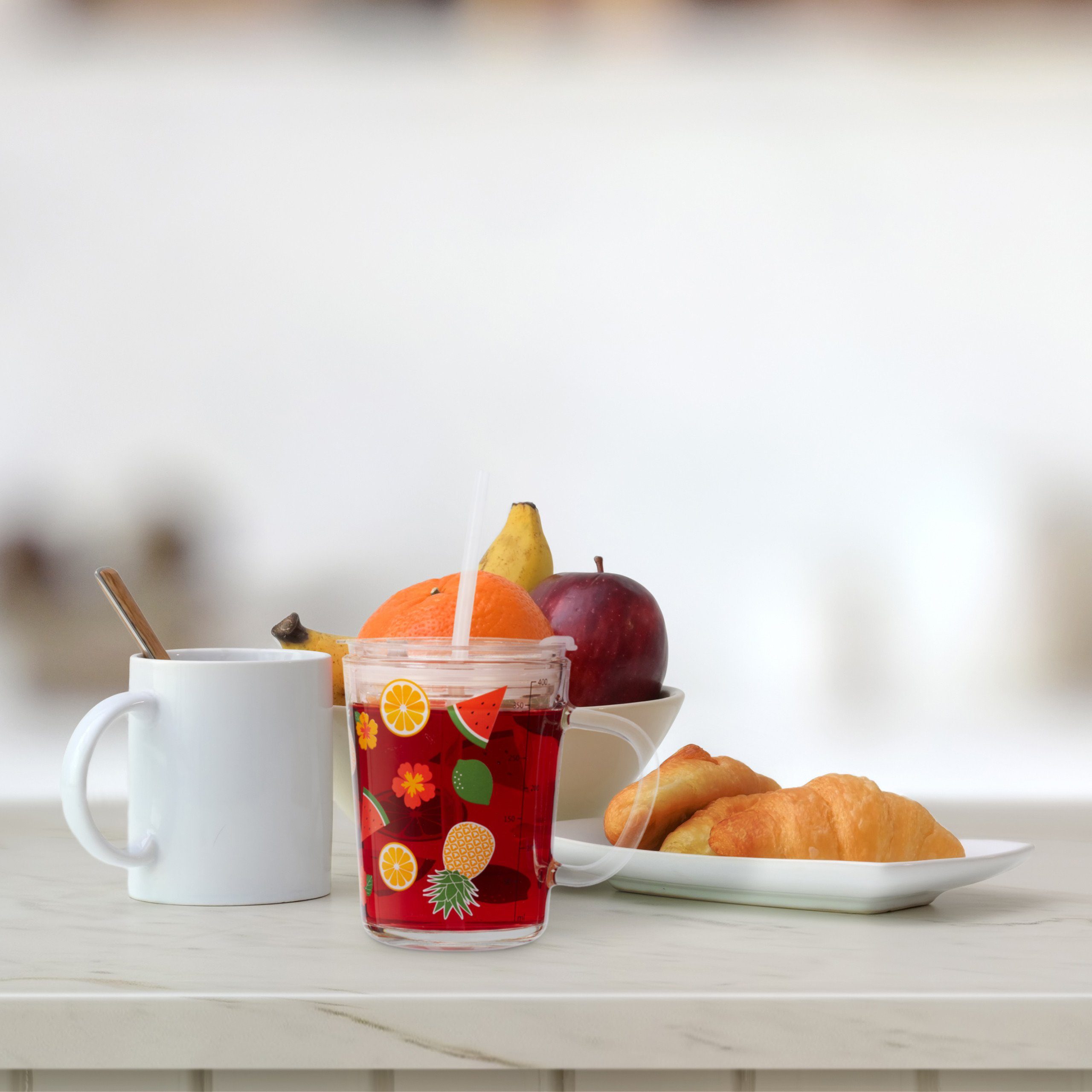 relaxdays Kinderbecher 2er Set Kindergläser mit Früchte-Motiv, Glas