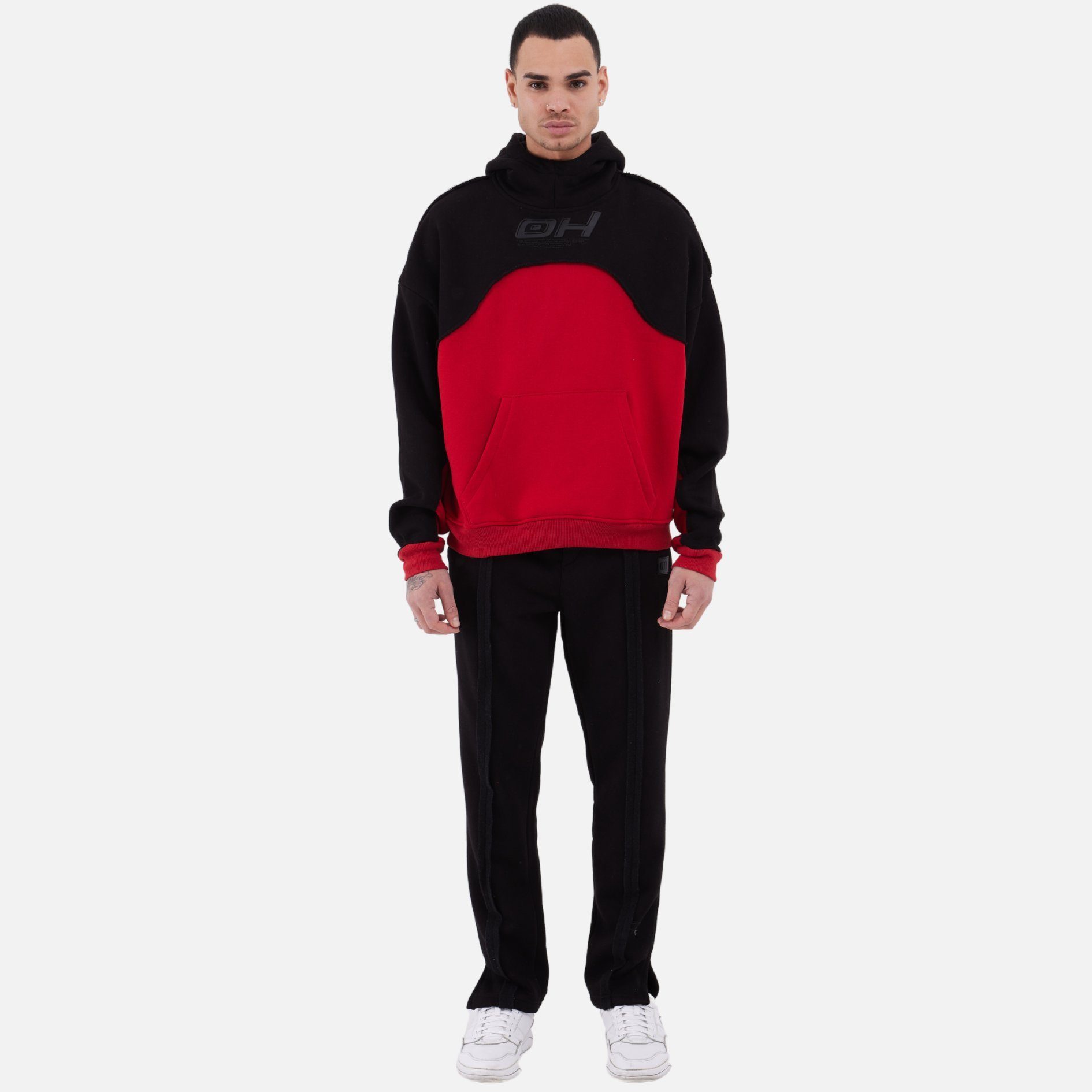 OSSY HOMER Jogginganzug Jogginganzug Set Jogger Hoodie Oversize Unisex Schwarz-Rot