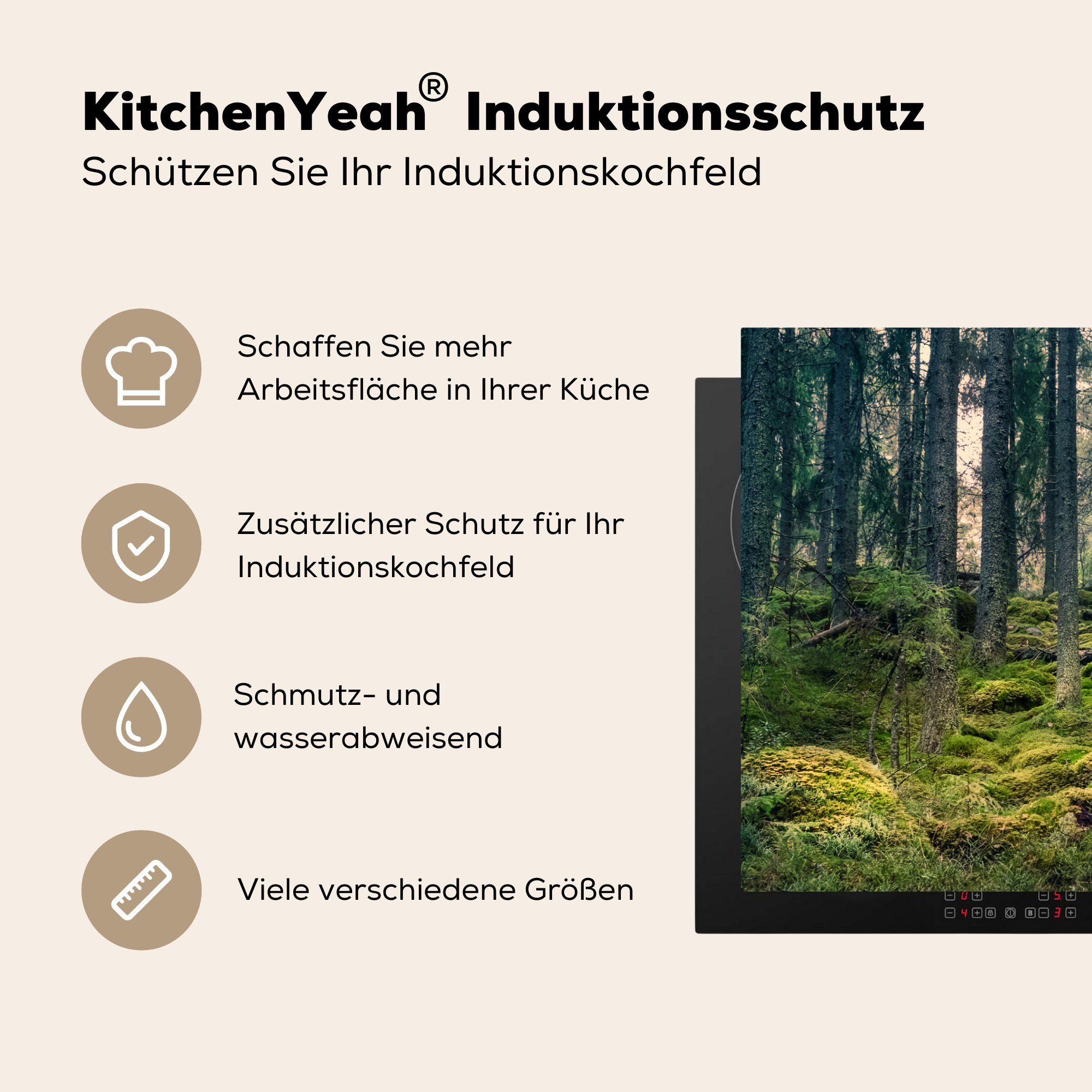 (1 Schutz - MuchoWow Induktionskochfeld Herdblende-/Abdeckplatte tlg), Ceranfeldabdeckung 81x52 Moos, cm, Vinyl, - Baum küche, die für Wald