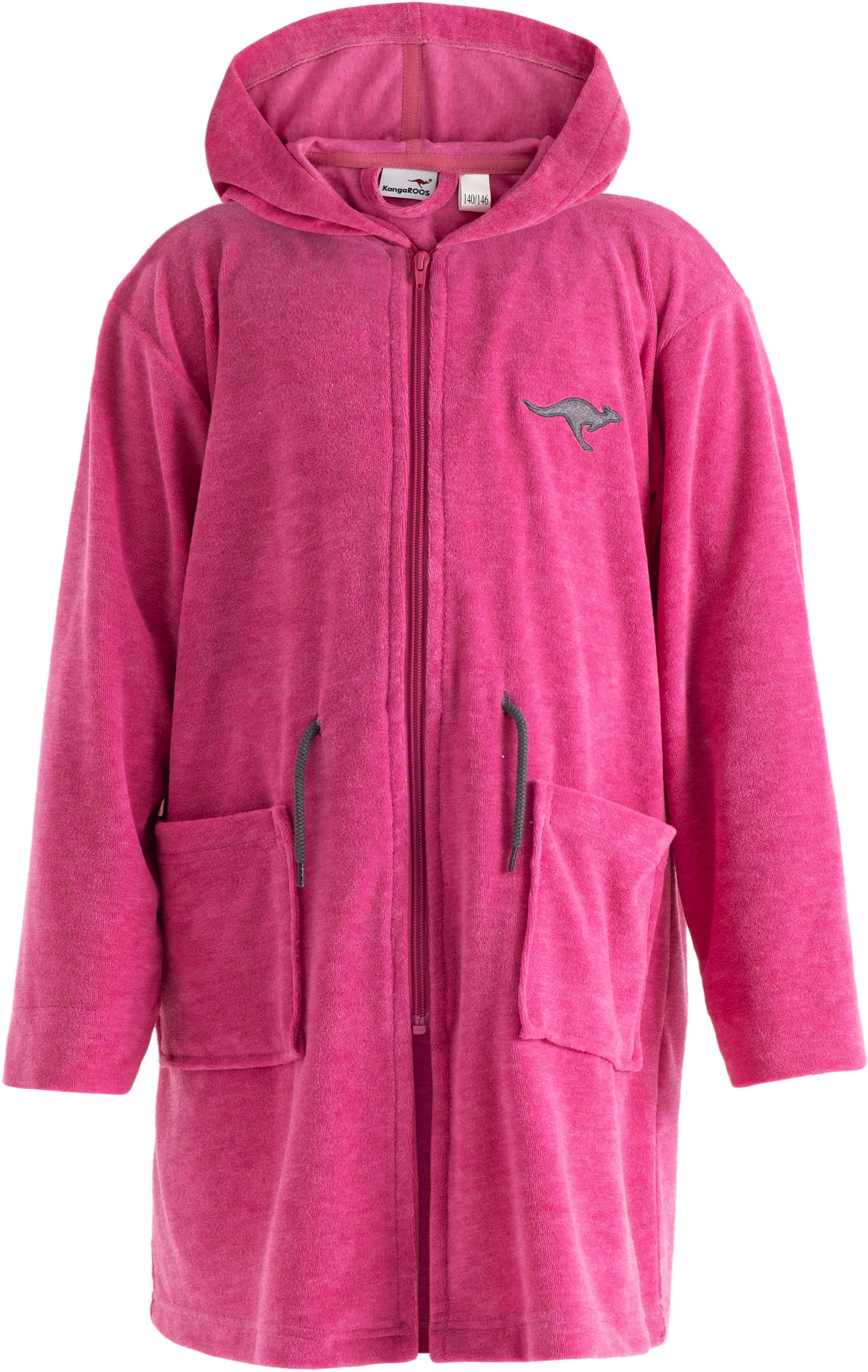 KangaROOS Kinderbademantel Kira, Ideal für Zuhause, Schwimmbad oder im Urlaub, Kurzform, Leichtfrottier, Kapuze, Reißverschluss, modernen, sportliches Design, leuchtenden Akzenten