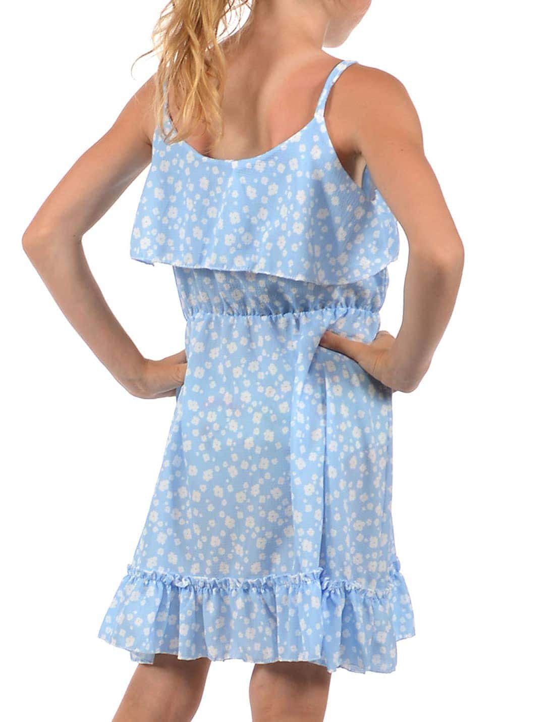 und bequem Spaghettiträger Jerseykleid (1-tlg) zu tragen Kleid KMISSO Volant Mädchen Hellblau