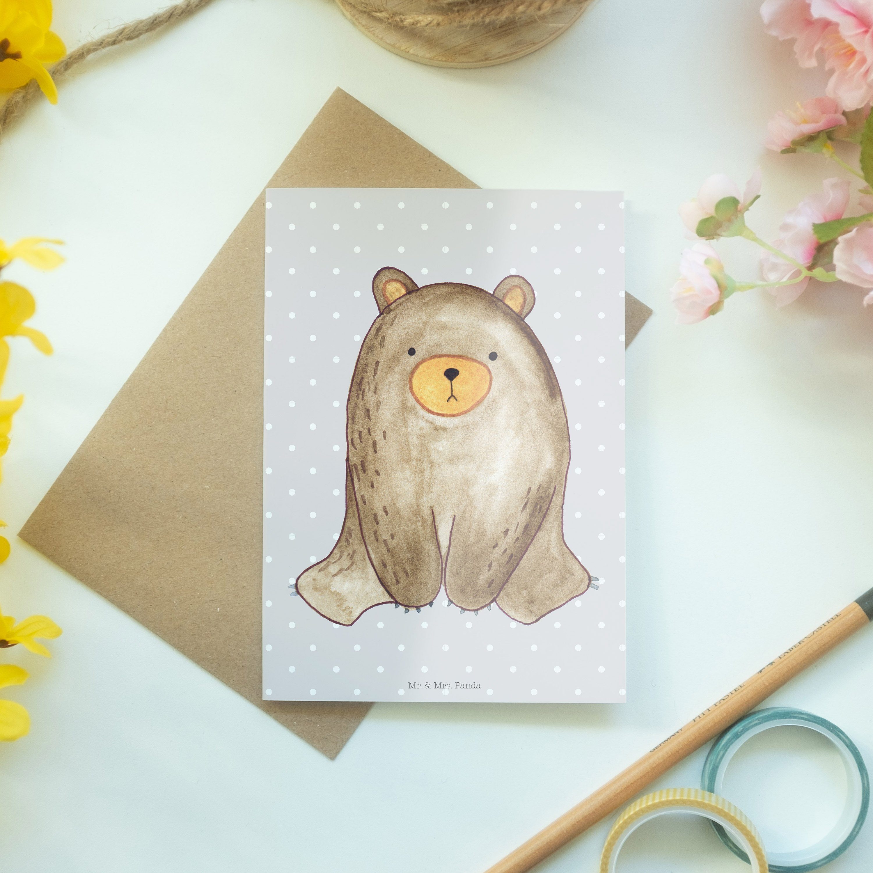 Mr. & Mrs. Panda Grußkarte Geschenk, Pastell - - Hochzeitskar Grau Bär Glückwunschkarte, sitzend