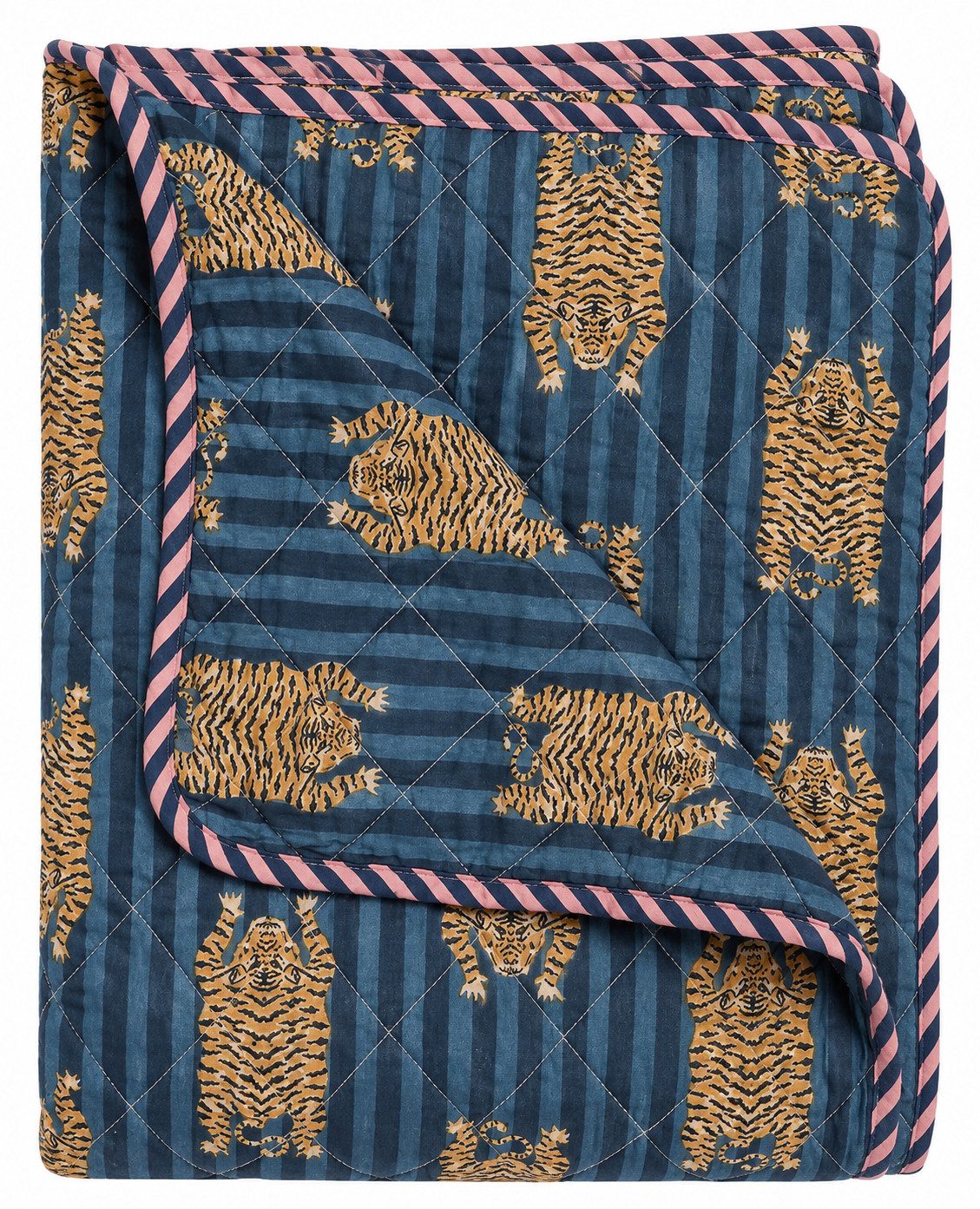 Wohndecke Großer Tiger-blau, AU Maison, Quilt-Optik aus Baumwolle 140 × 220 cm
