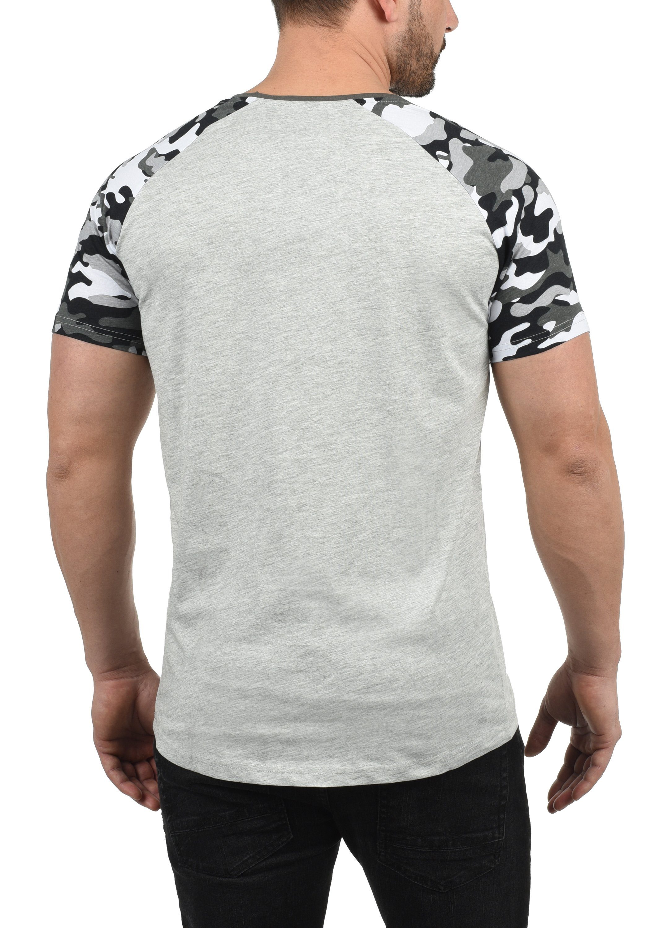 !Solid Grey Light Tarnmuster-Print Melange mit SDCahil Kurzarmshirt (8242) Rundhalsshirt
