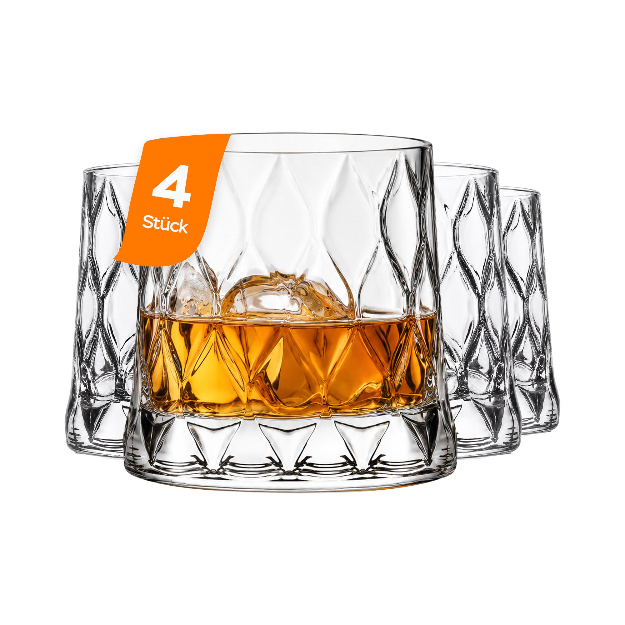 Pasabahce Gläser-Set Leafy Whiskeyglas, 4-tlg., Glas, ideal für Whisky, Bourbon & Cocktails, 300ml, 4er Set