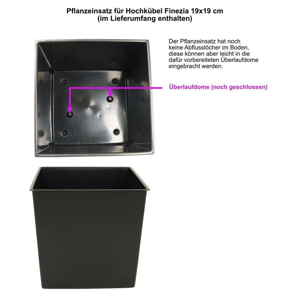 Heimwerkercenter Übertopf MePla - Hochkübel Finezia -19x19cm / H 36cm - anthrazit