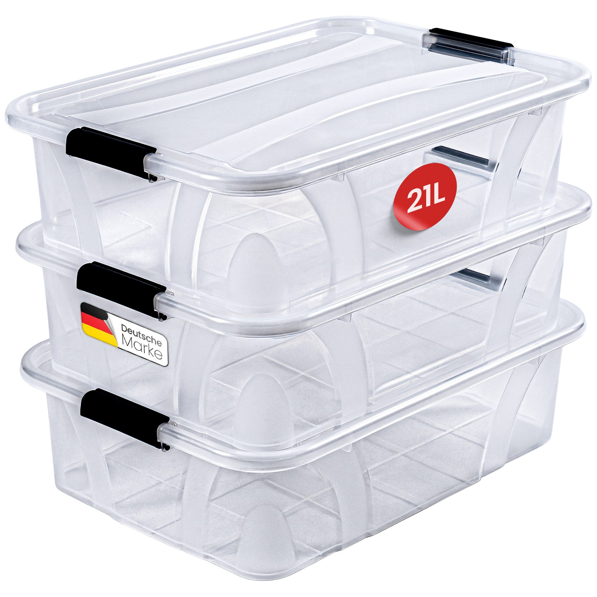 KONZEPT Aufbewahrungsbox mit Deckel groß Set BPA Frei Kunststoff, Aufbewahrungsboxen mit deckel (Set, 3 Boxen), lebensmittelecht