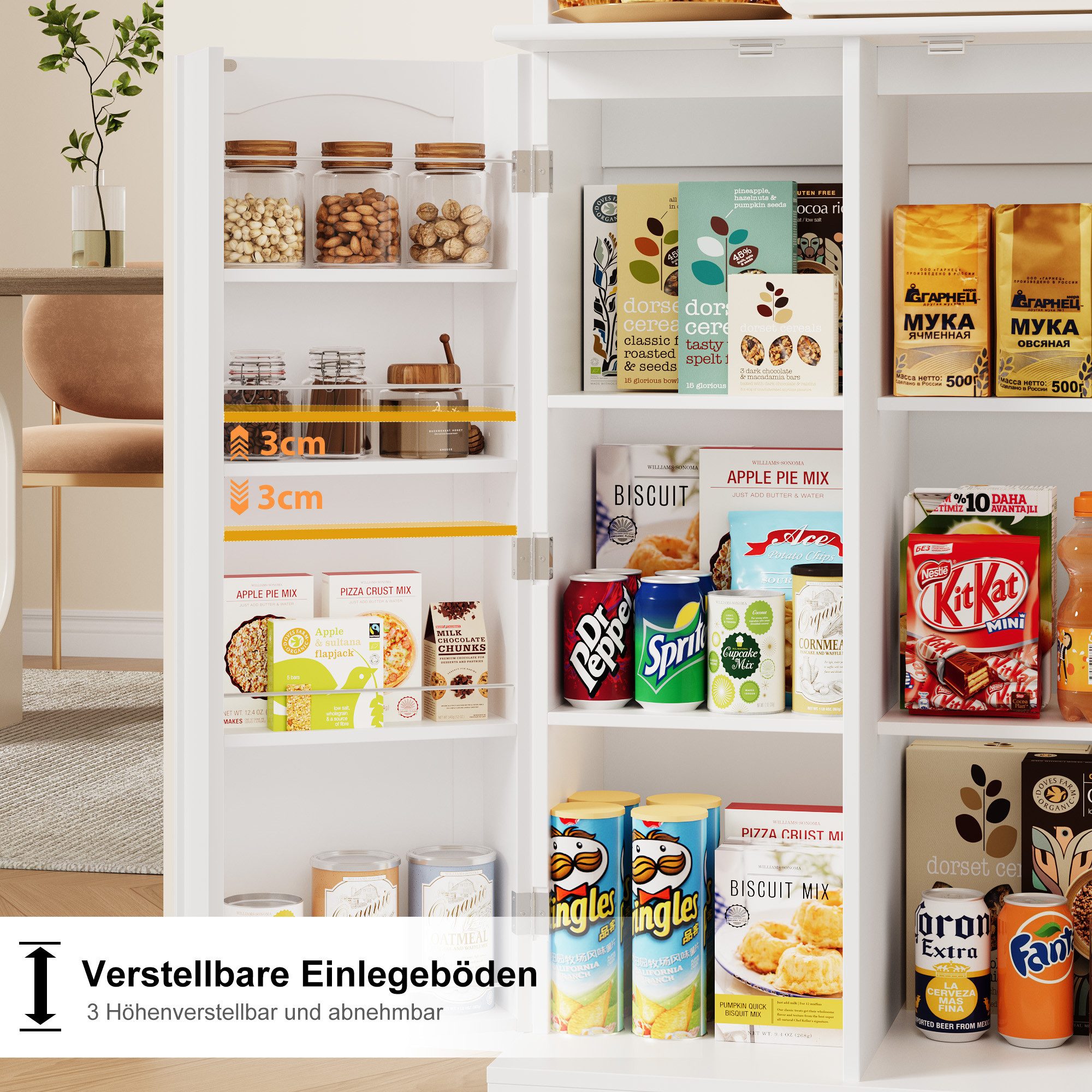 HOMECHO Hochschrank Küchenschrank mit Mikrowellenregal und Türablagen