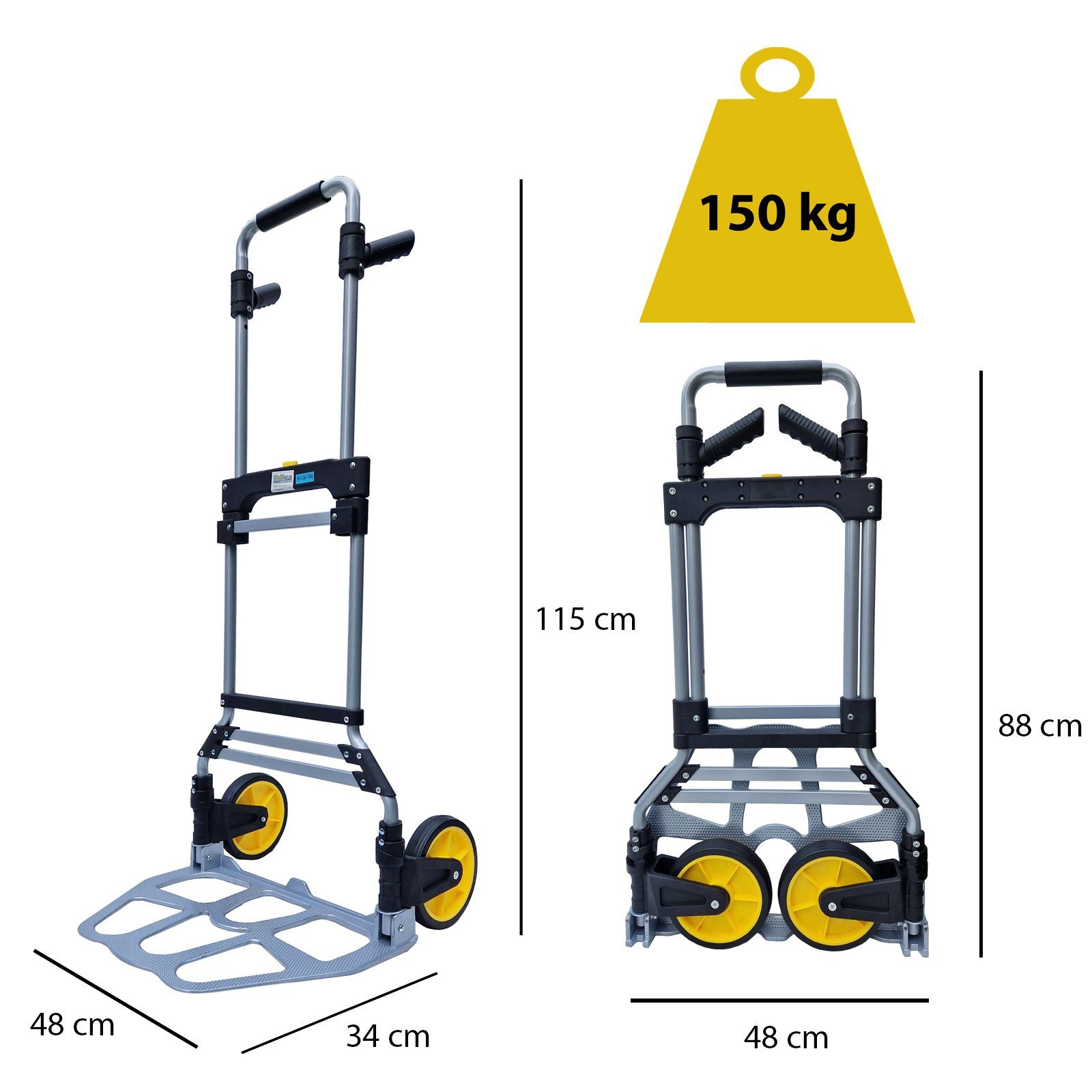 TRUTZHOLM Folding Hand Truck XL, Foldable, Telescopic Handle up to 115 cm, Load Capacity 150 kg, Large Loading Area