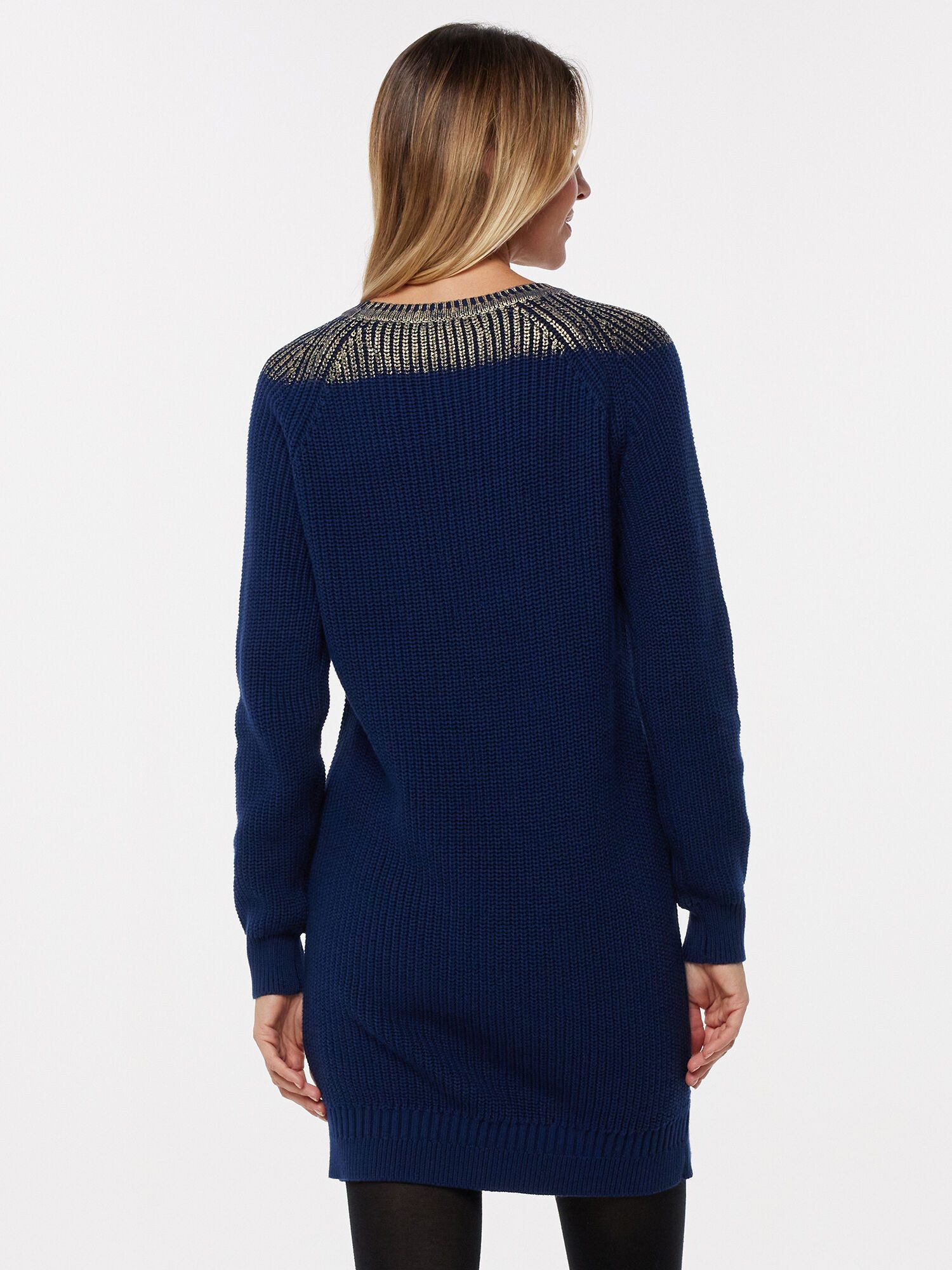 Sarah Kern Druckkleid Pullover Figurumspielend mit goldenem Details günstig online kaufen