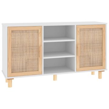 vidaXL Sideboard Sideboard Weiß 105x30x60 cm Massivholz Kiefer und Natur-Rattan (1 St)