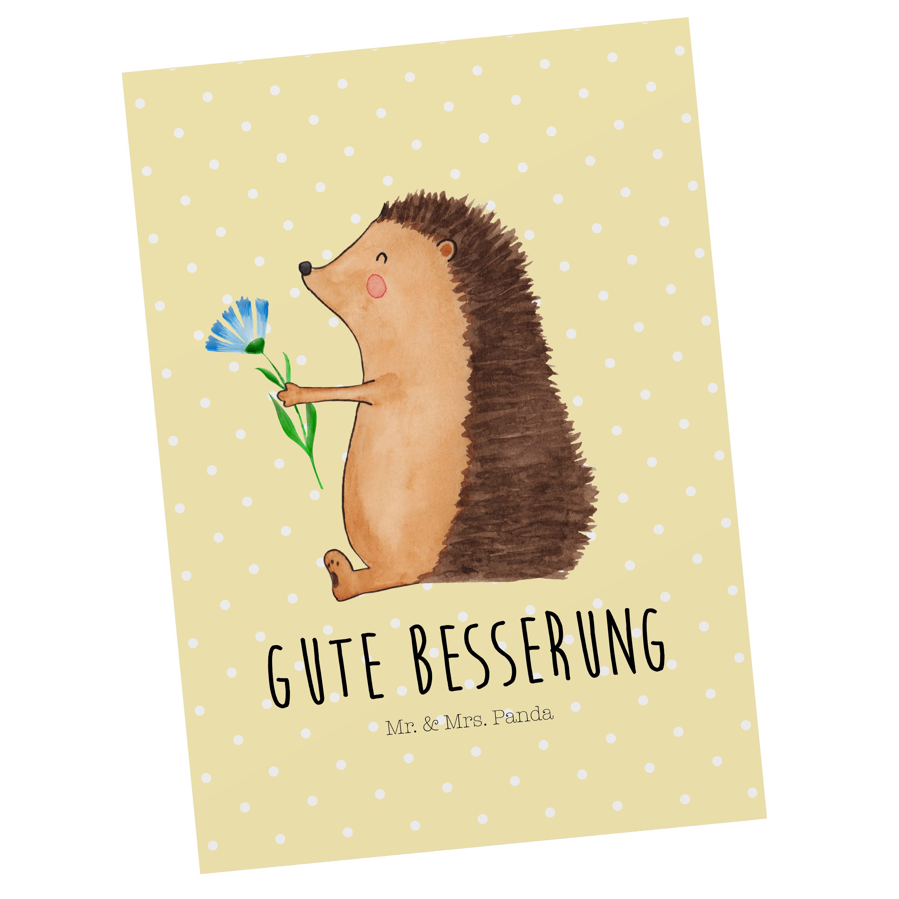 Mr. & Mrs. Panda Postkarte »Igel mit Blume Gelb Pastell Einladung