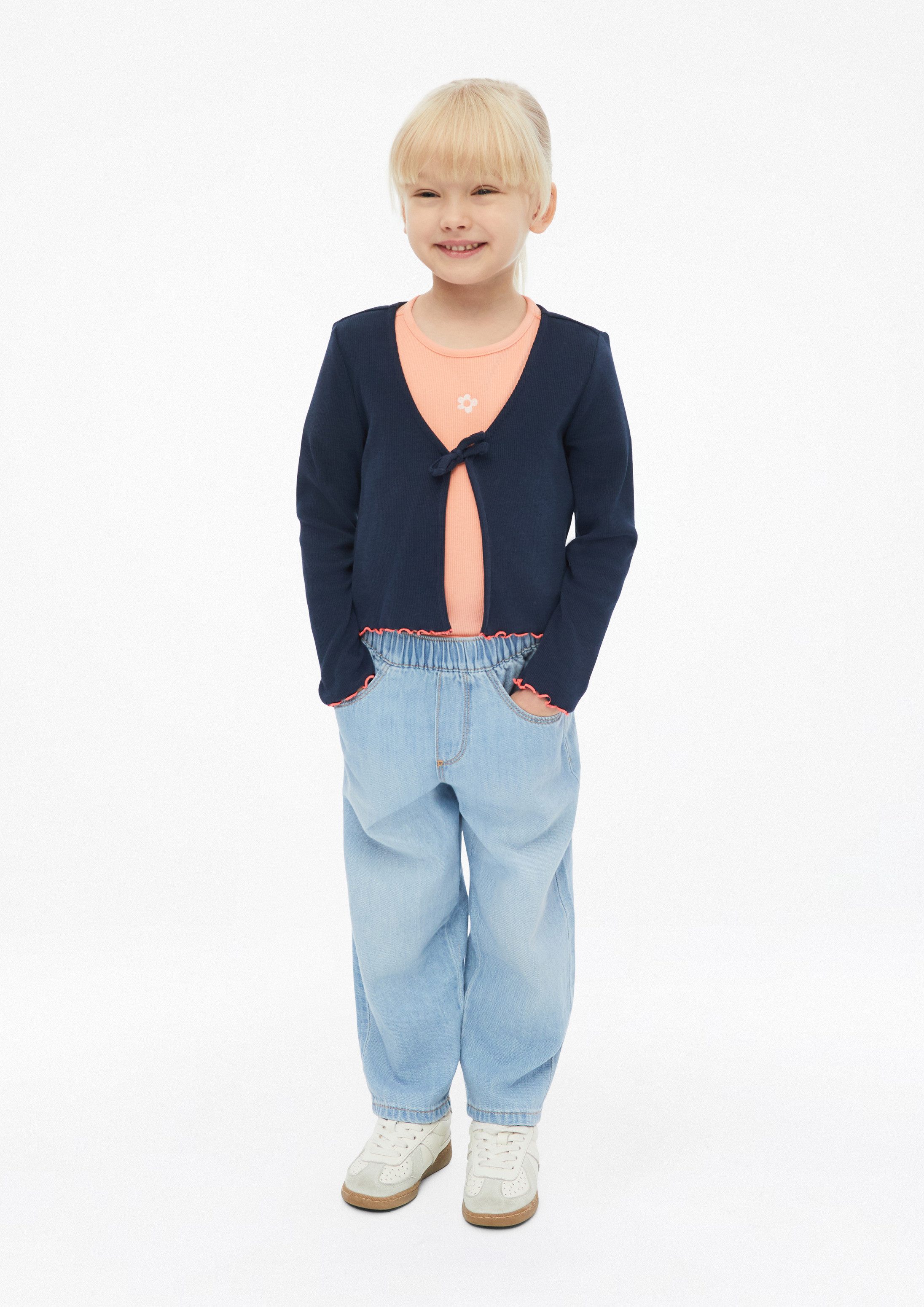 s.Oliver Cardigan Indoor-Jacke Weiche Rippjacke mit Bindeband und Konstrastdetails