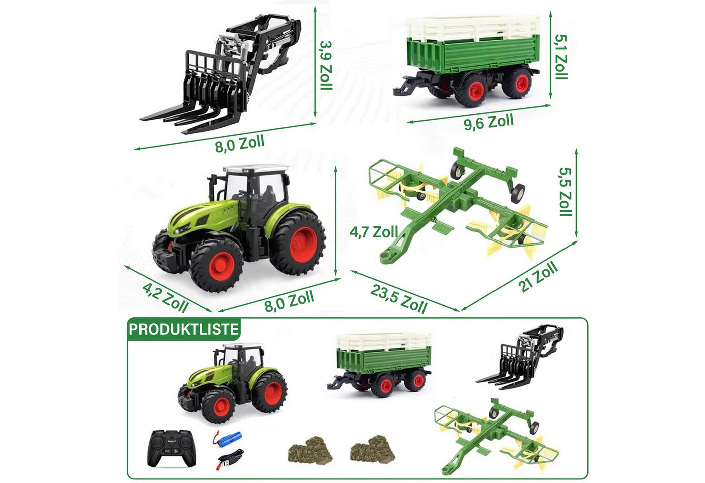 Thumbnail - ZEUOPQ RC-Traktor Ferngesteuerter Traktor Spielzeug Bauernhof-Spielset 3 Landmaschine (2,4 GHz Traktor mit Anhänger, Gab...