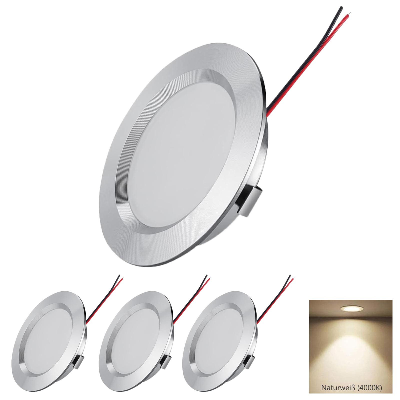 MUPOO LED Einbaustrahler Deckenstrahler LED Spot Flach 12V,3W Wohnmobil Panelleuchte, Neutralweiß, LED fest integriert, Auto Innenleuchten Deckenlampen Wohnwagen