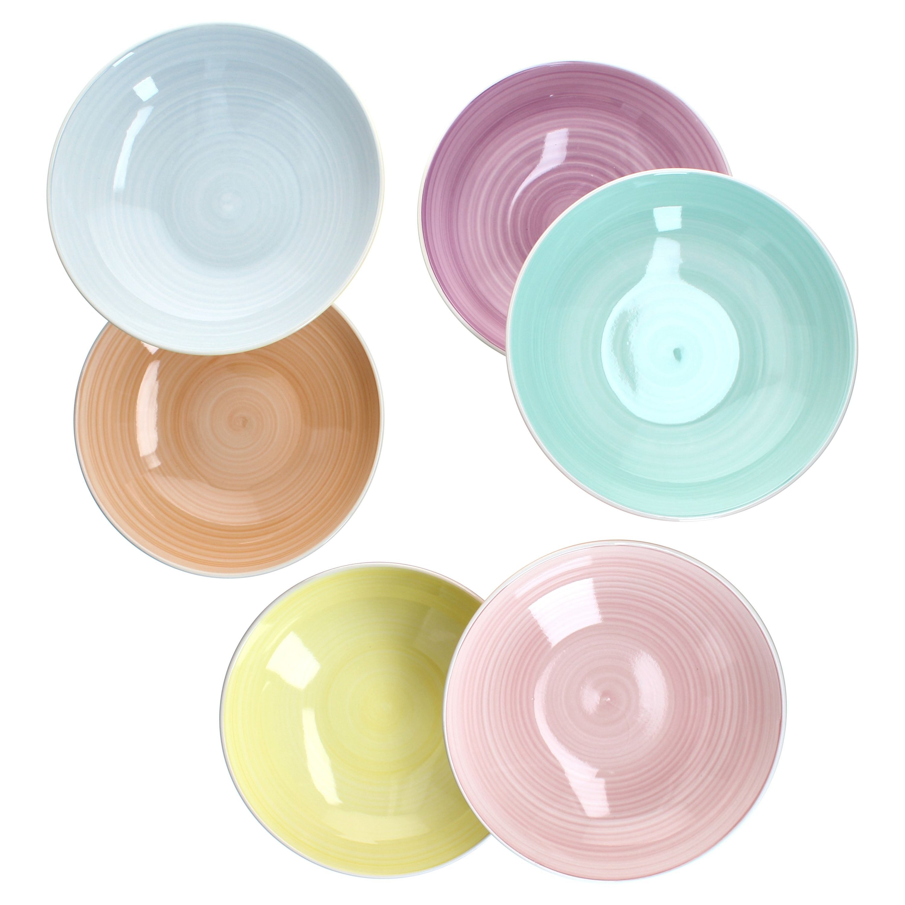MamboCat Pastateller 6er Set Spaghettiteller Pastello buntes Steingut Pasta Salate Bowl