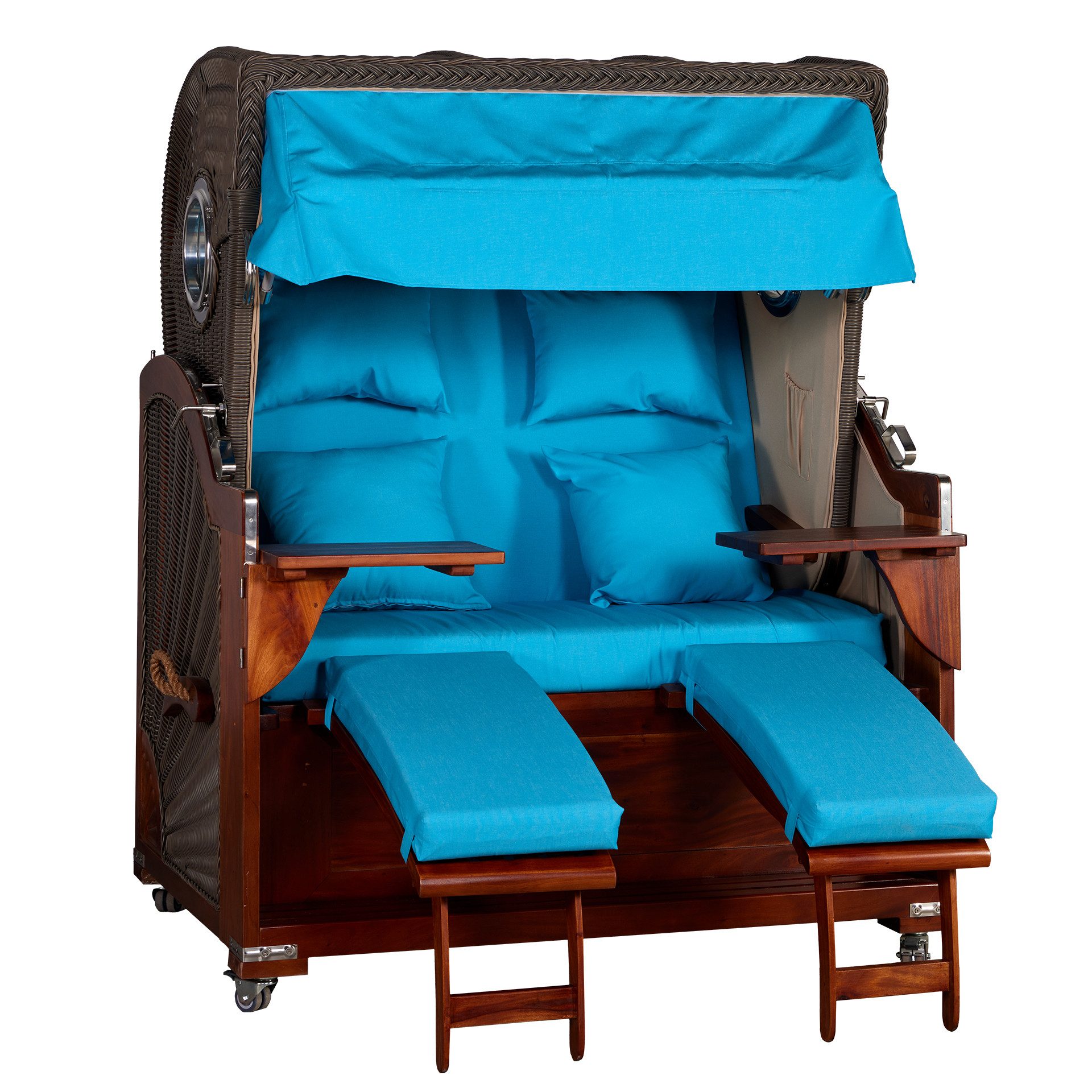 WebaVita Strandkorb Romy aus massivem rotbraunem Hartholz Türkis, BxTxH: 145x80x170 cm, Strandkorb