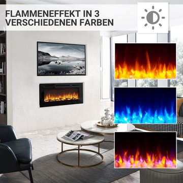 RICHEN Elektrokamin Fiamma, Einbaukamin mit Heizung 2000W, 3D-Flammeneffekt, LED-Beleuchtung, Fernbedienung, Timer, Thermostat