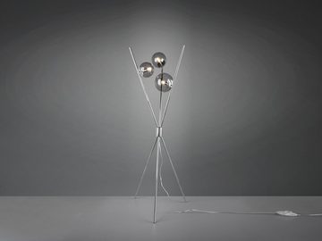 TRIO Leuchten LED Stehlampe, LED wechselbar, Warmweiß, Tripod ausgefallene moderne Rauch-Glas-kugel Lampe Dreibein Höhe 156cm
