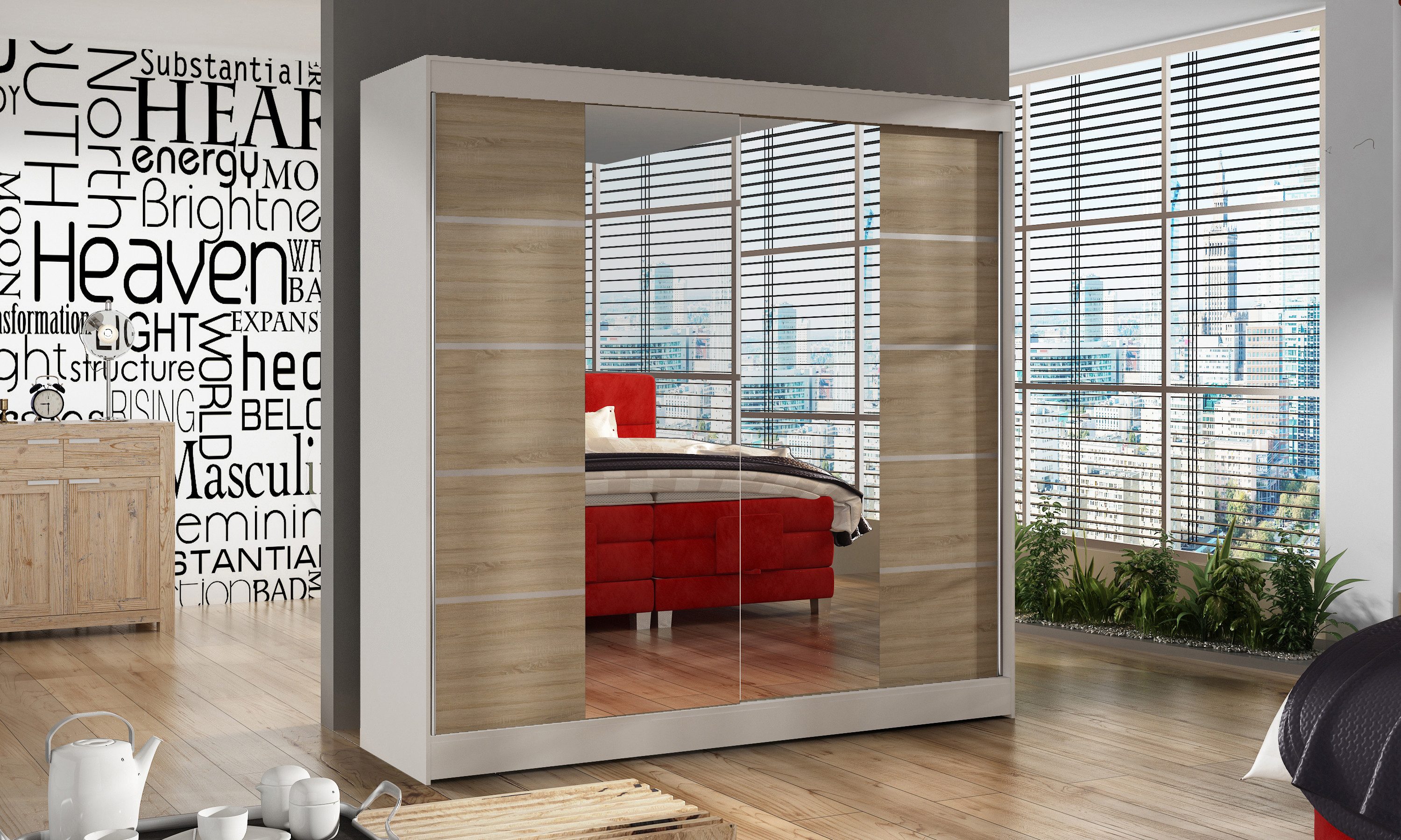 Sofnet Kleiderschrank Basti V (mit Spiegel, Schiebetüren und Kleiderstange) günstig online kaufen