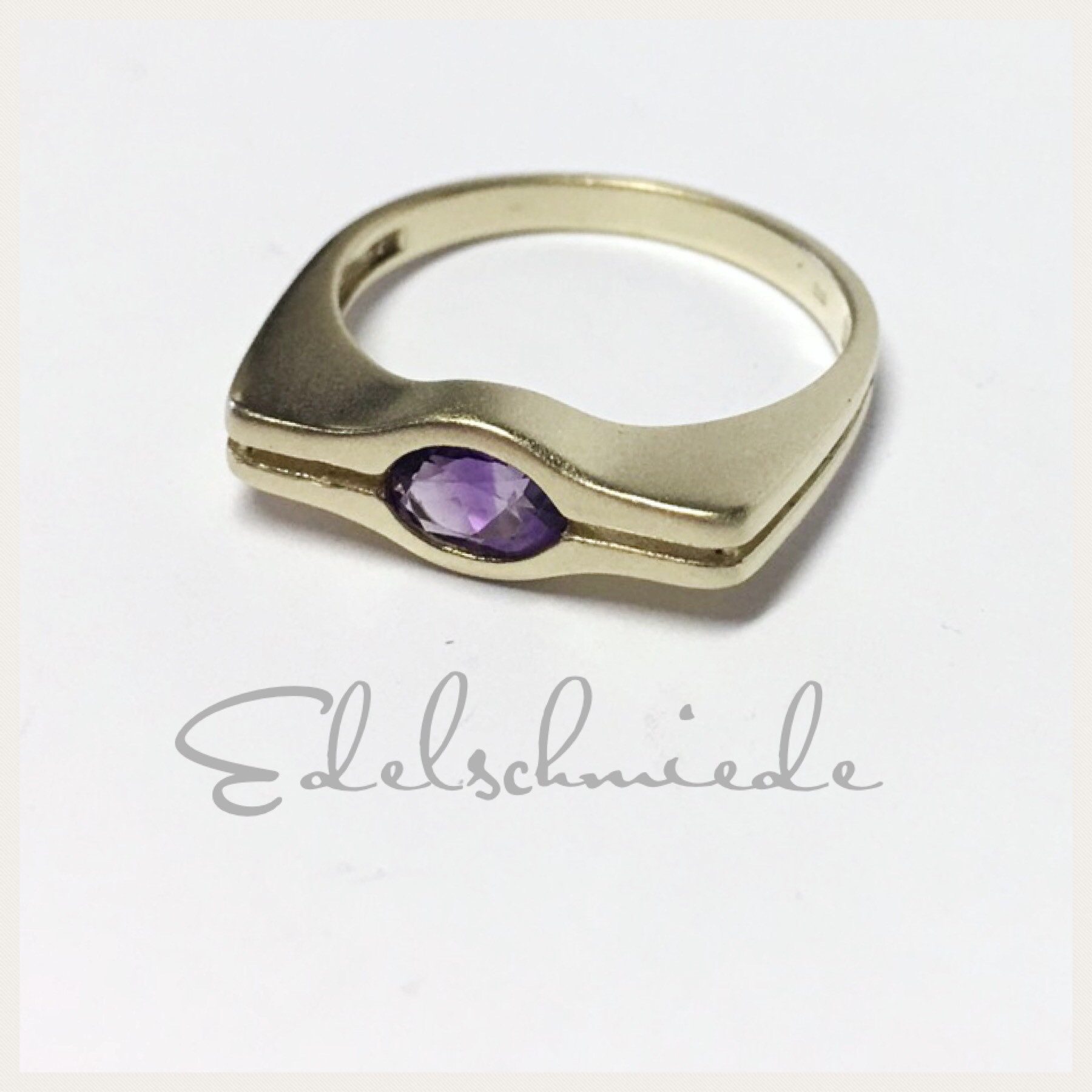Edelschmiede925 Schmuckset matter Goldring in 585/- mit Amethyst #57