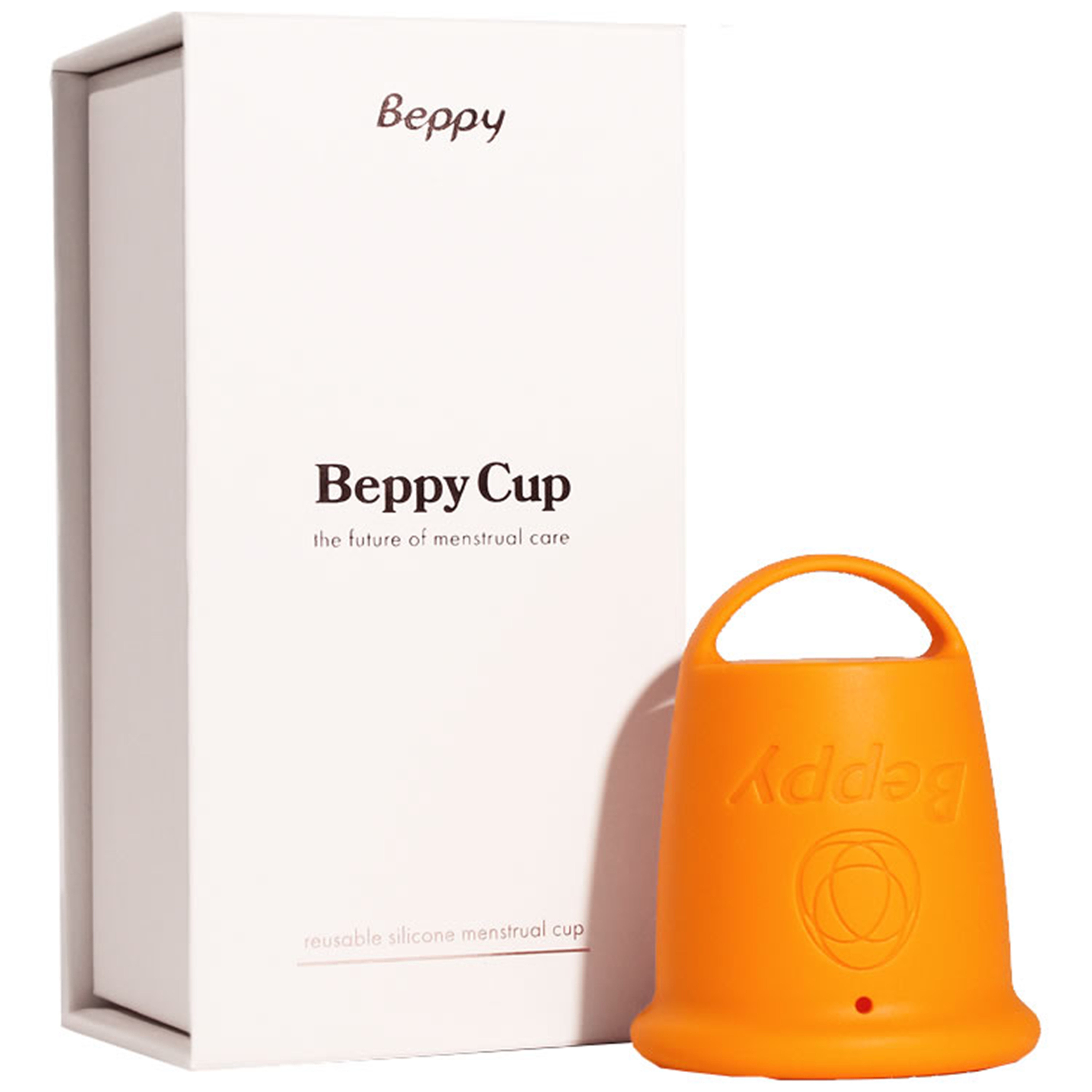 Beppy Menstruationstasse Cup, 1-St., Orange, Box mit einer Menstruationstassen und Aufbewahrungstasche