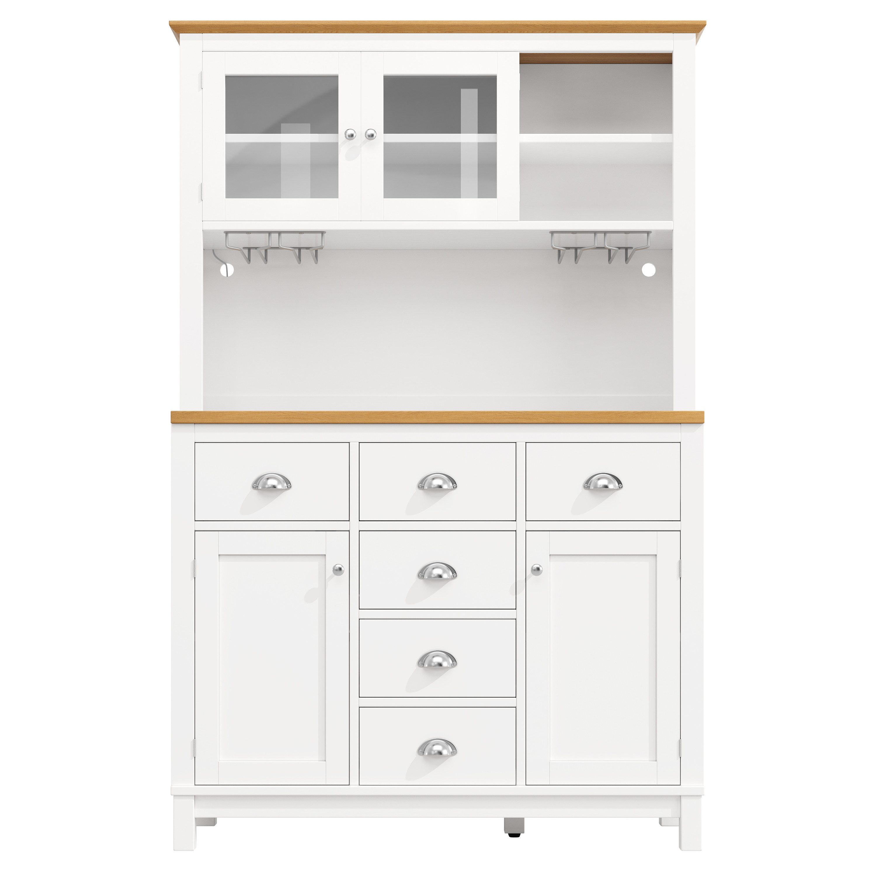 Flieks Küchenbuffet mit Arbeitsplatte in Holzoptik Natur & LED-Beleuchtung in Retro-Stil (1-St., B104/T40/H180 cm) Hochschrank Küchenschrank mit Gläserhalter, S – Bild 4 von 5