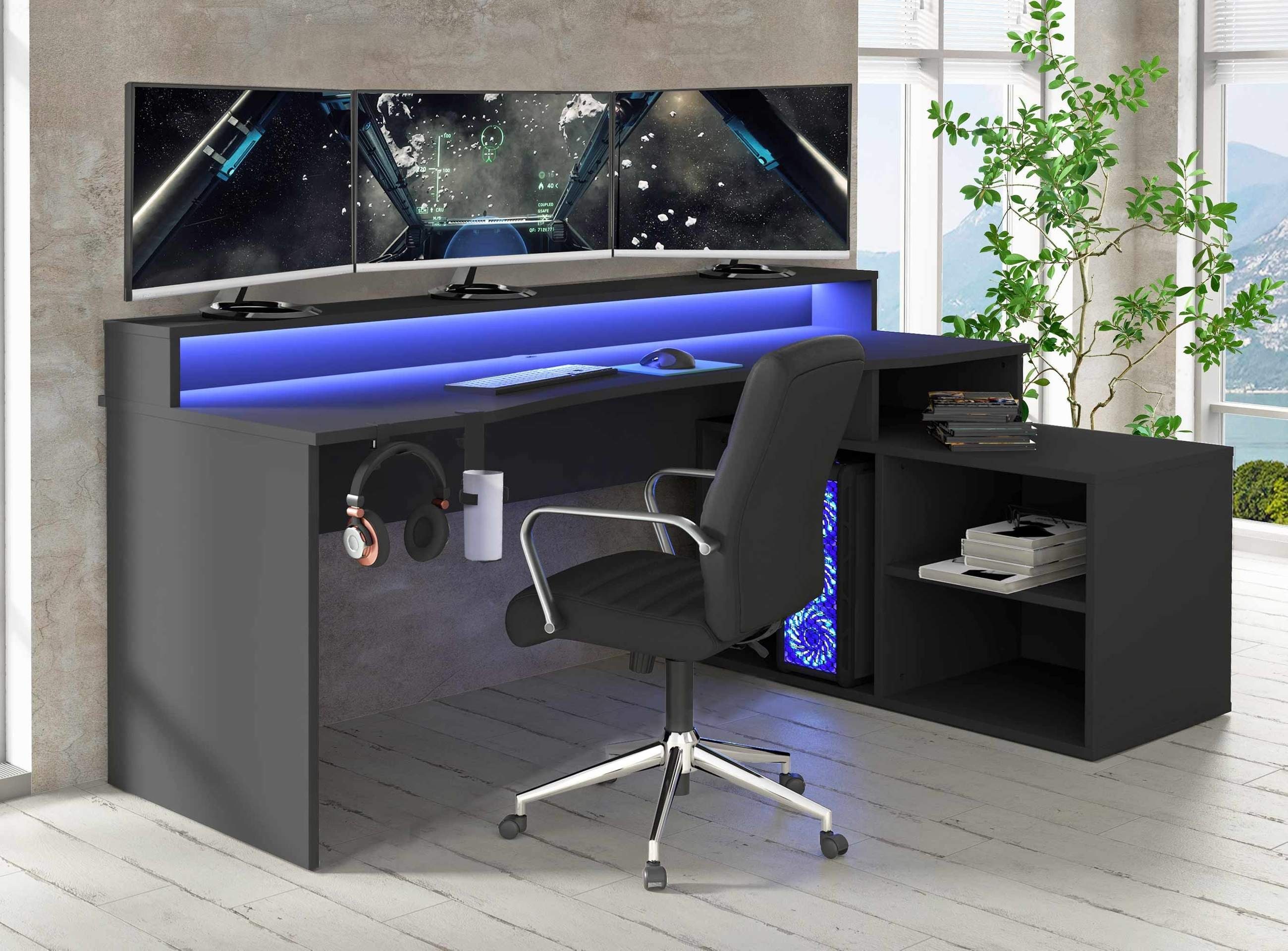 Forte Möbel Gamingtisch Gaming Tisch TEZAUR 4B Schreibtisch in L-Form mit  LED und Zubehör